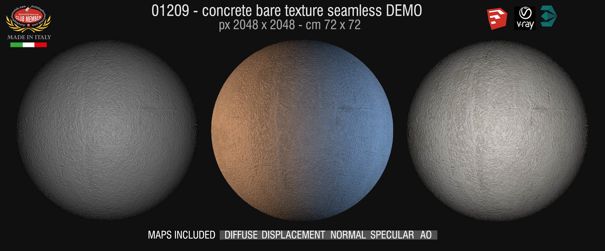 01209 HR Concrete bare clean texture seamless + maps DEMO