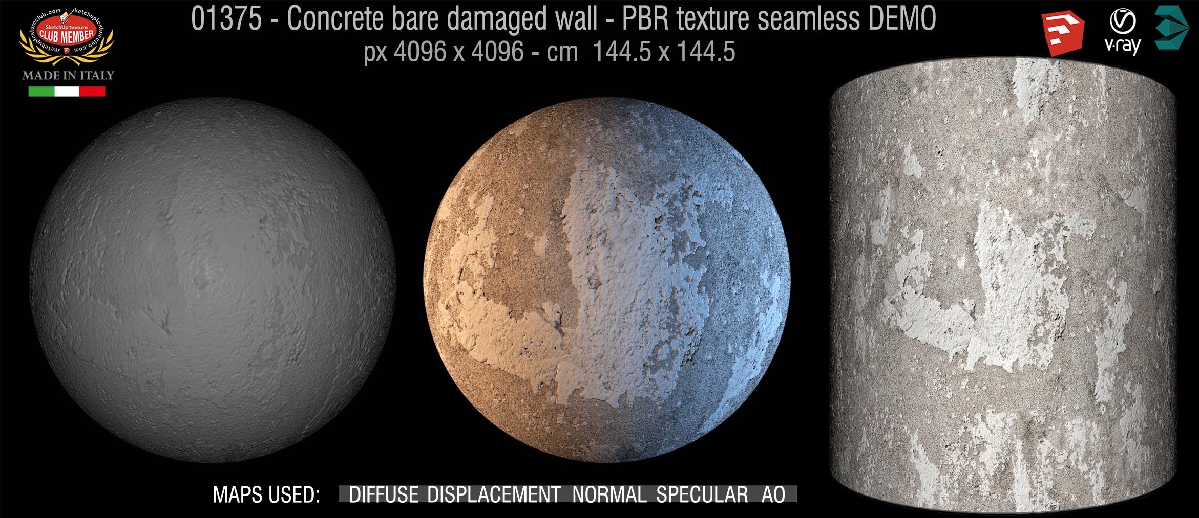 01375 Concrete bare damaged wall PBR texture seamless DEMO