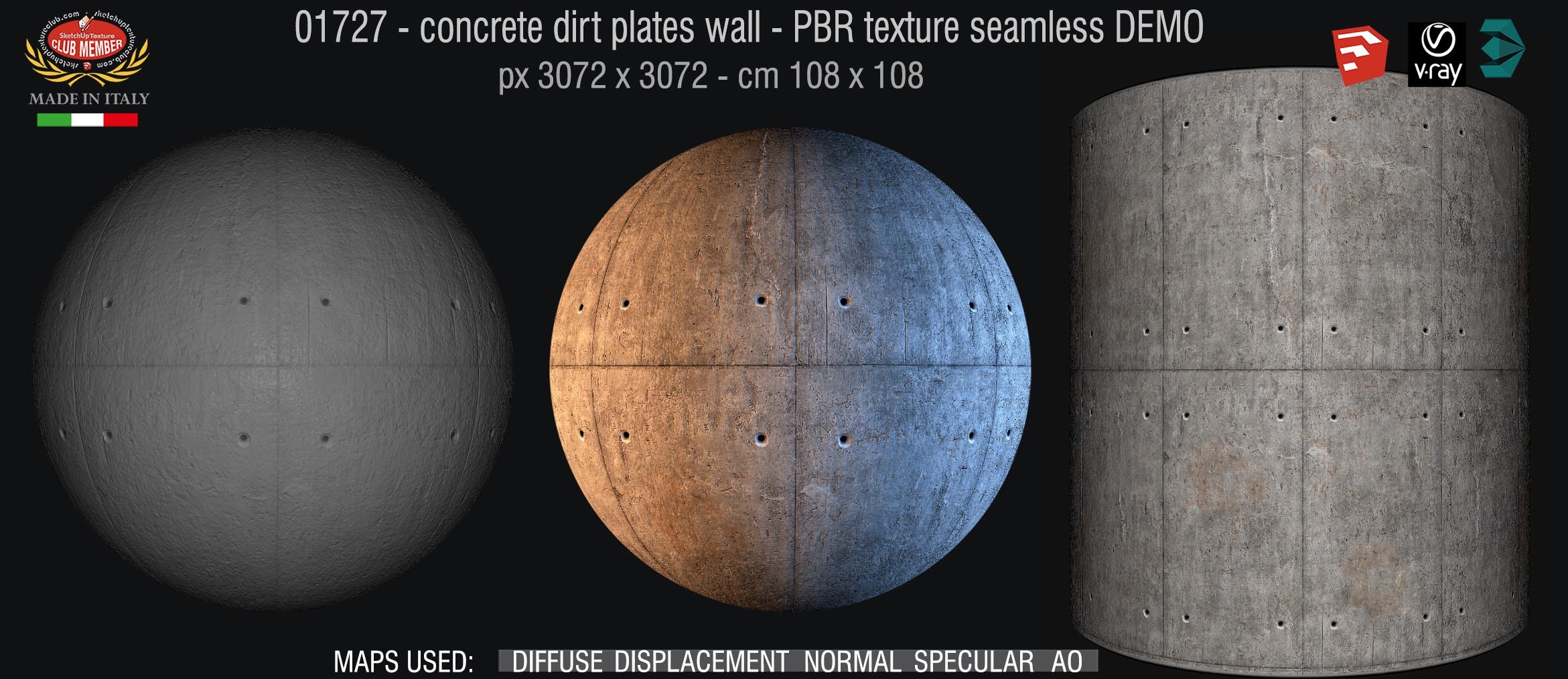 01727 concrete dirt plates wall PBR texture seamless DEMO