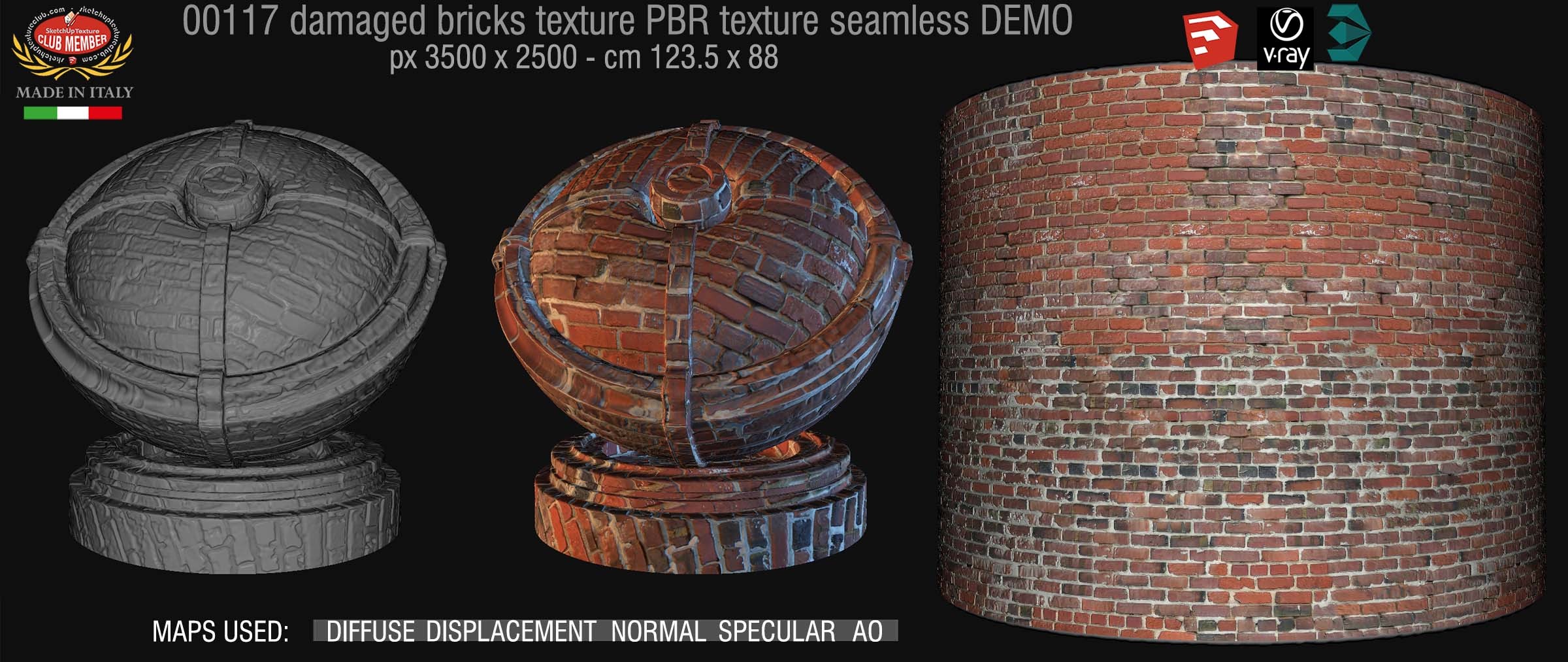 00117 Damaged bricks PBR texture seamless DEMO