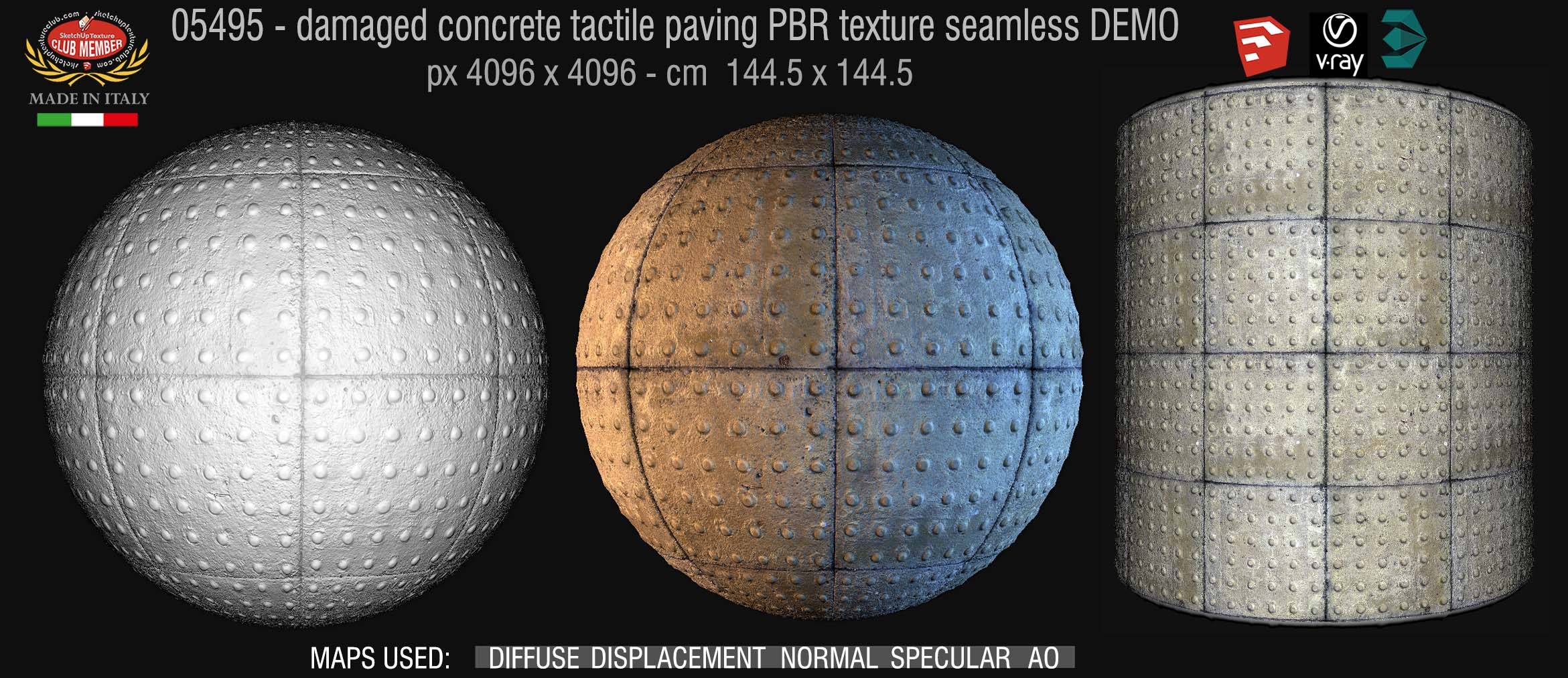 05495 Damaged concrete tactile paving PBR texture seamless DEMO