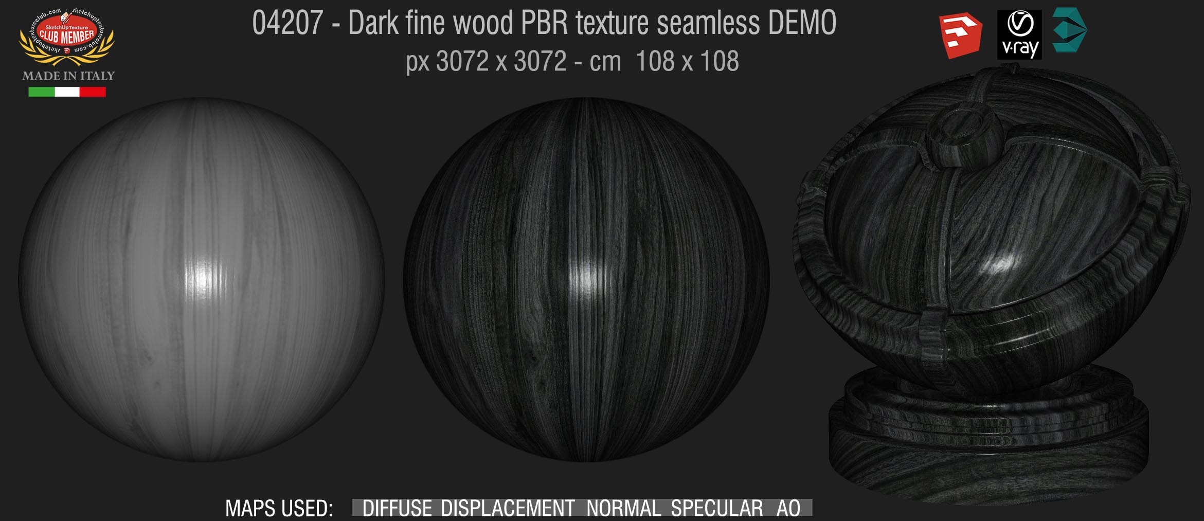 04207 Dark fine wood PBR texture seamless DEMO