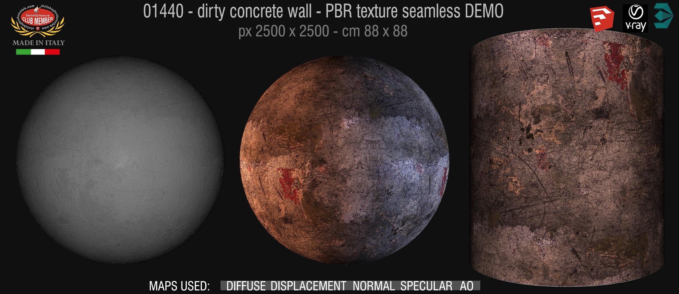 01440 Concrete bare dirty wall PBR texture seamless DEMO