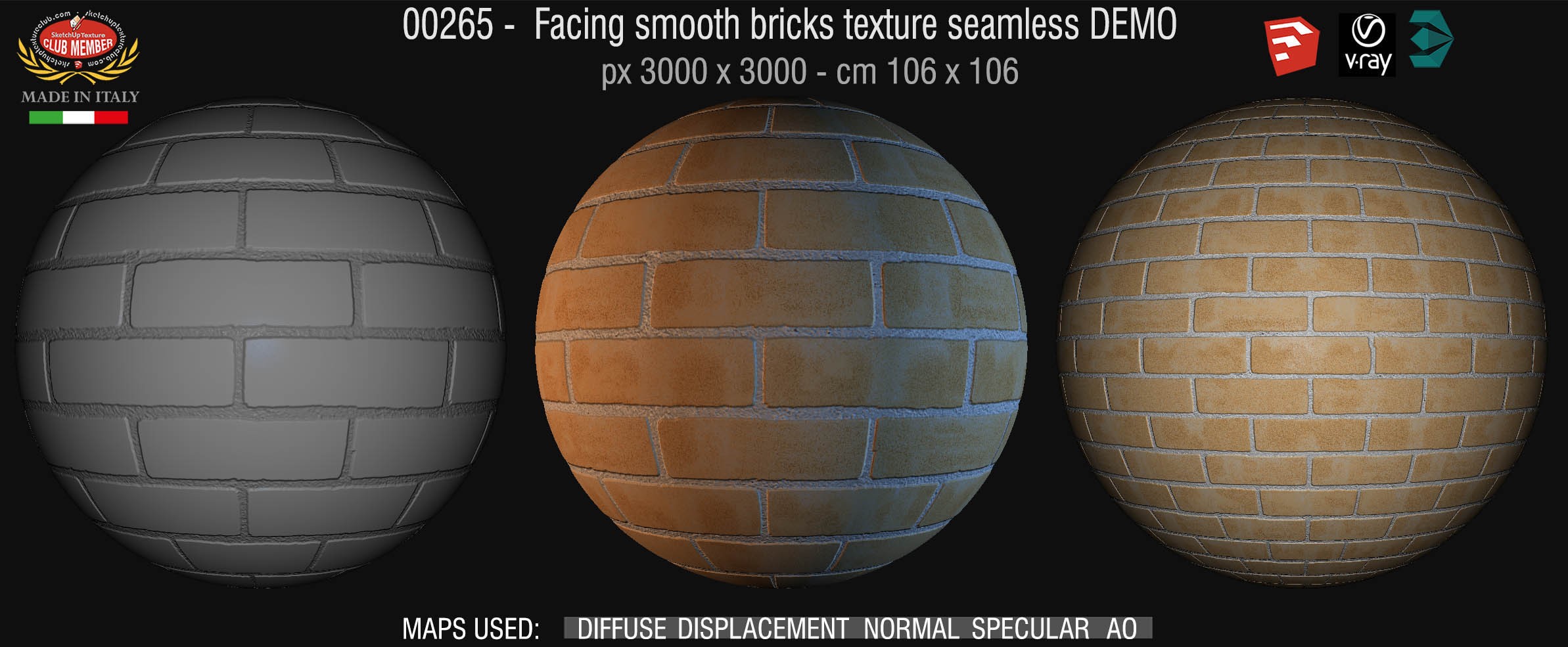 00265 Facing smooth bricks texture seamless + maps DEMO