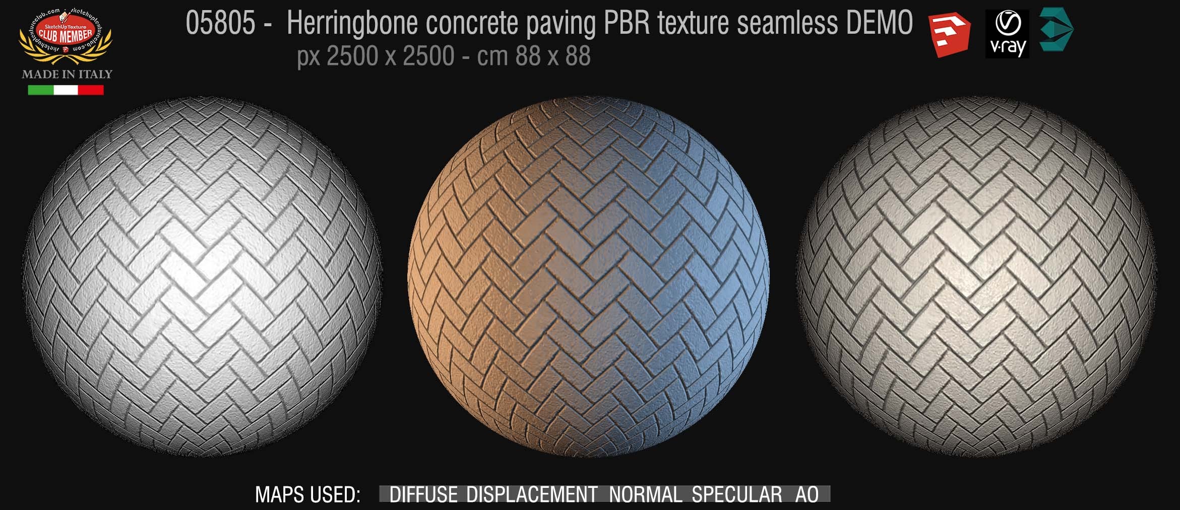 05805 Herringbone concrete paving PBR texture seamless DEMO