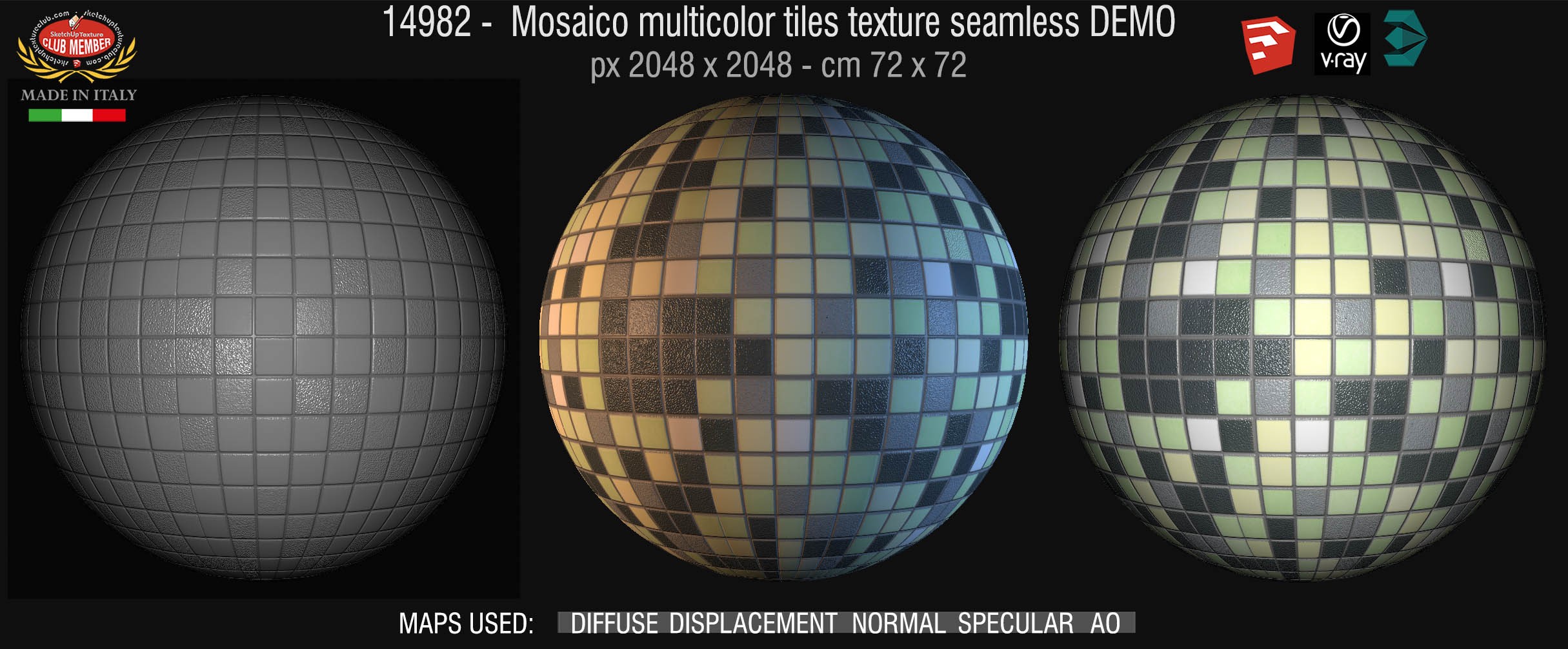 14982 Mosaico multicolor tiles texture seamless + maps DEMO