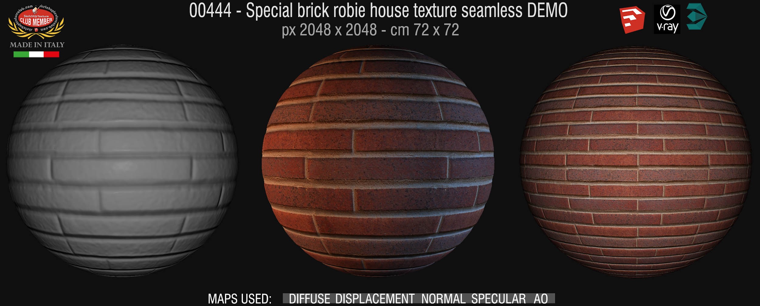 00444 Special brick robie house texture seamless + maps DEMO