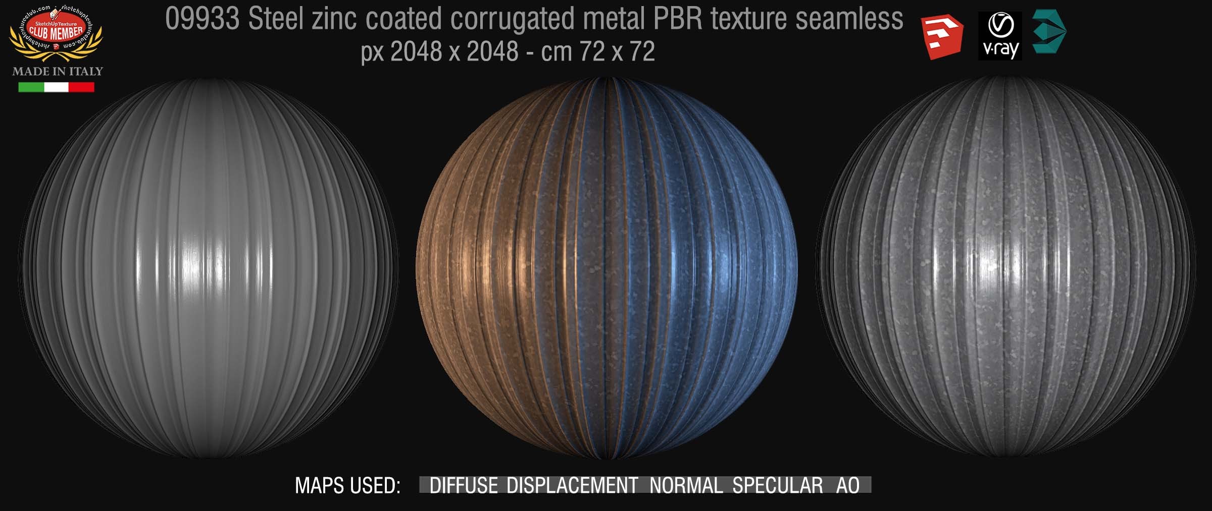 09933 Steel zinc coated corrugated metal PBR texture seamless DEMO