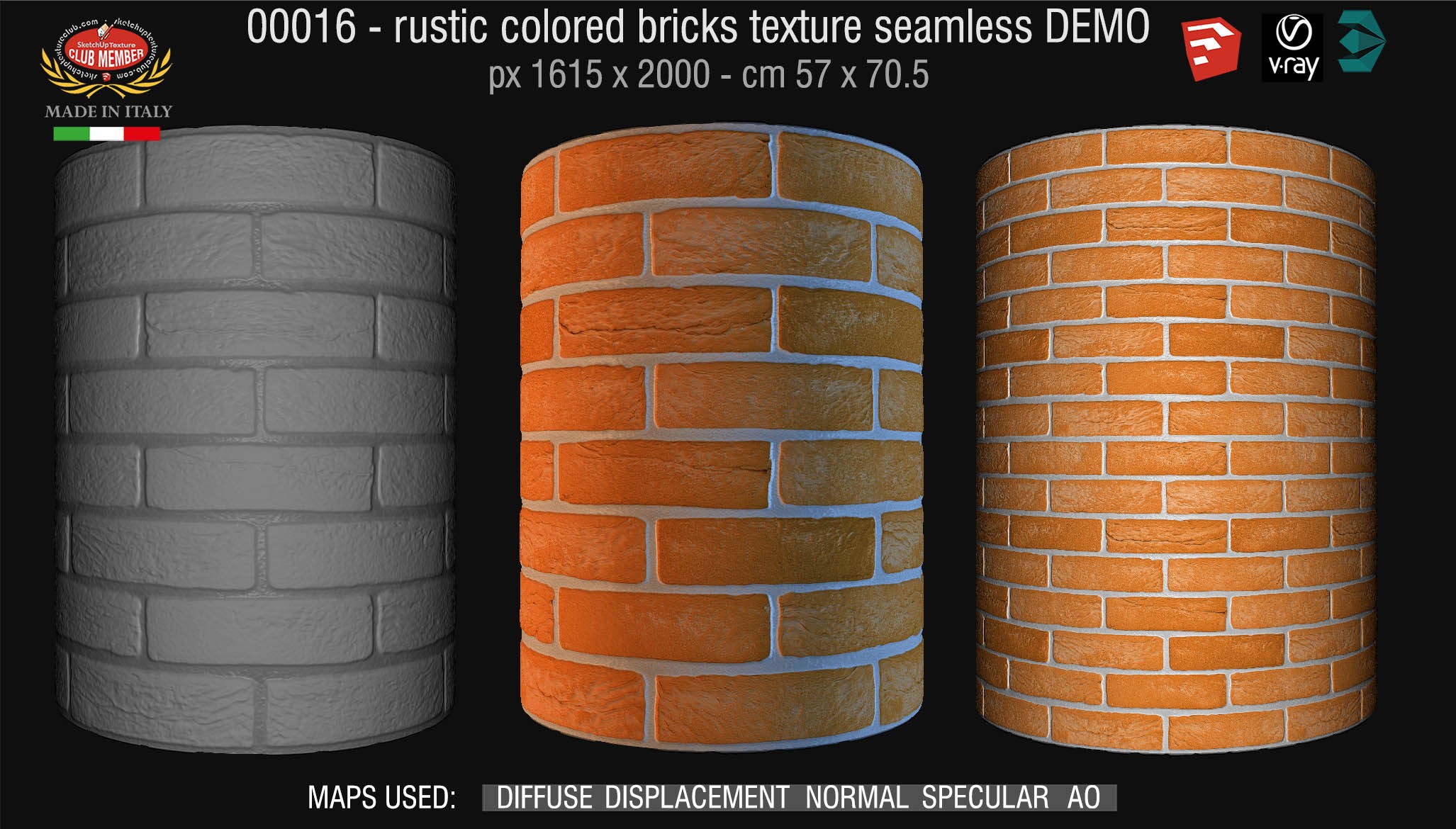 00016 colored rustic bricks texture seamless + maps DEMO