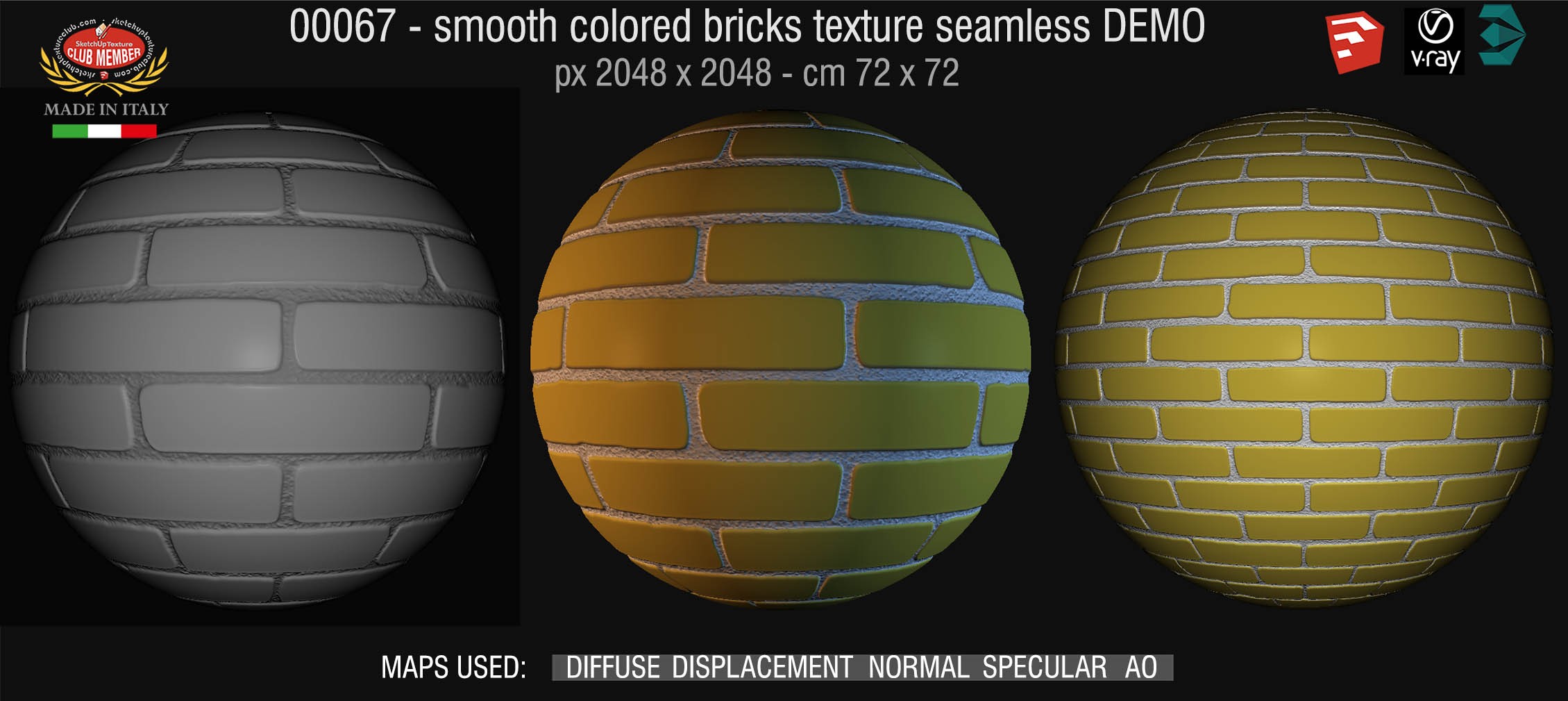 00067 smooth colored bricks texture seamless + maps DEMO