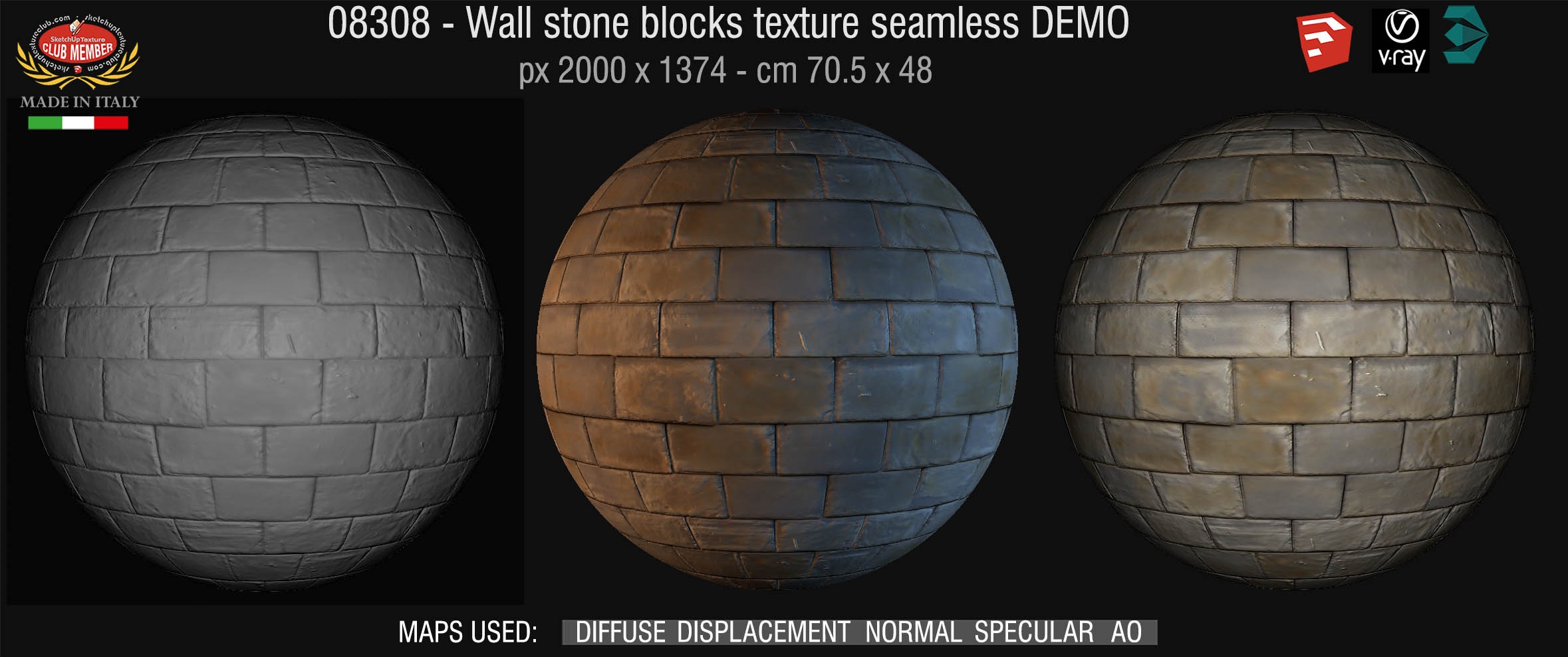 08308 HR Wall stone with regular blocks texture + maps DEMO