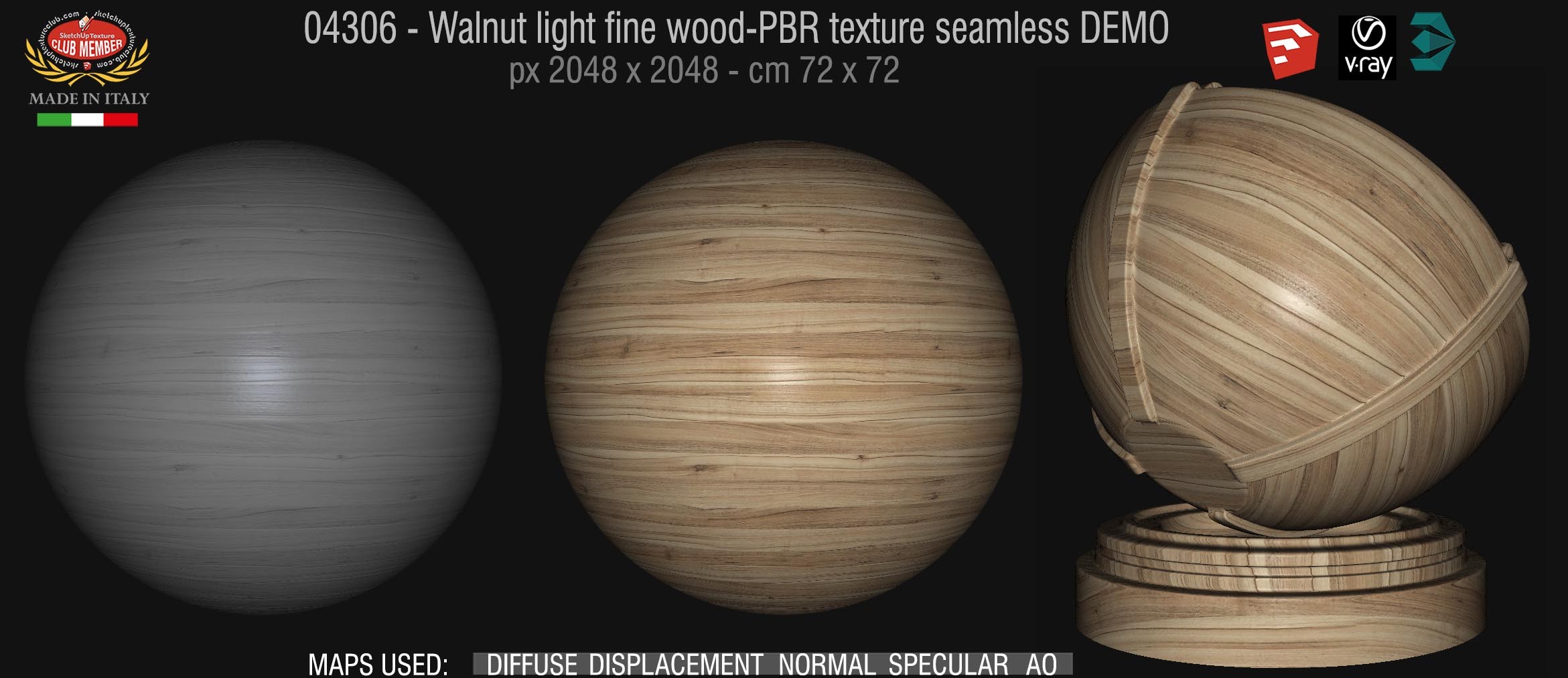04306 Walnut light fine wood-PBR texture seamless DEMO