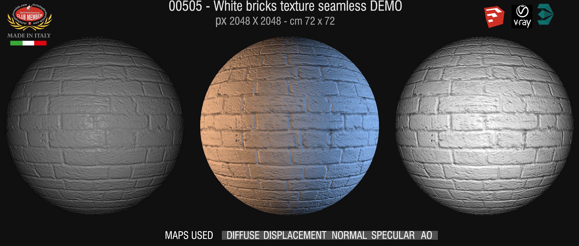 00505 White bricks texture seamless + maps DEMO