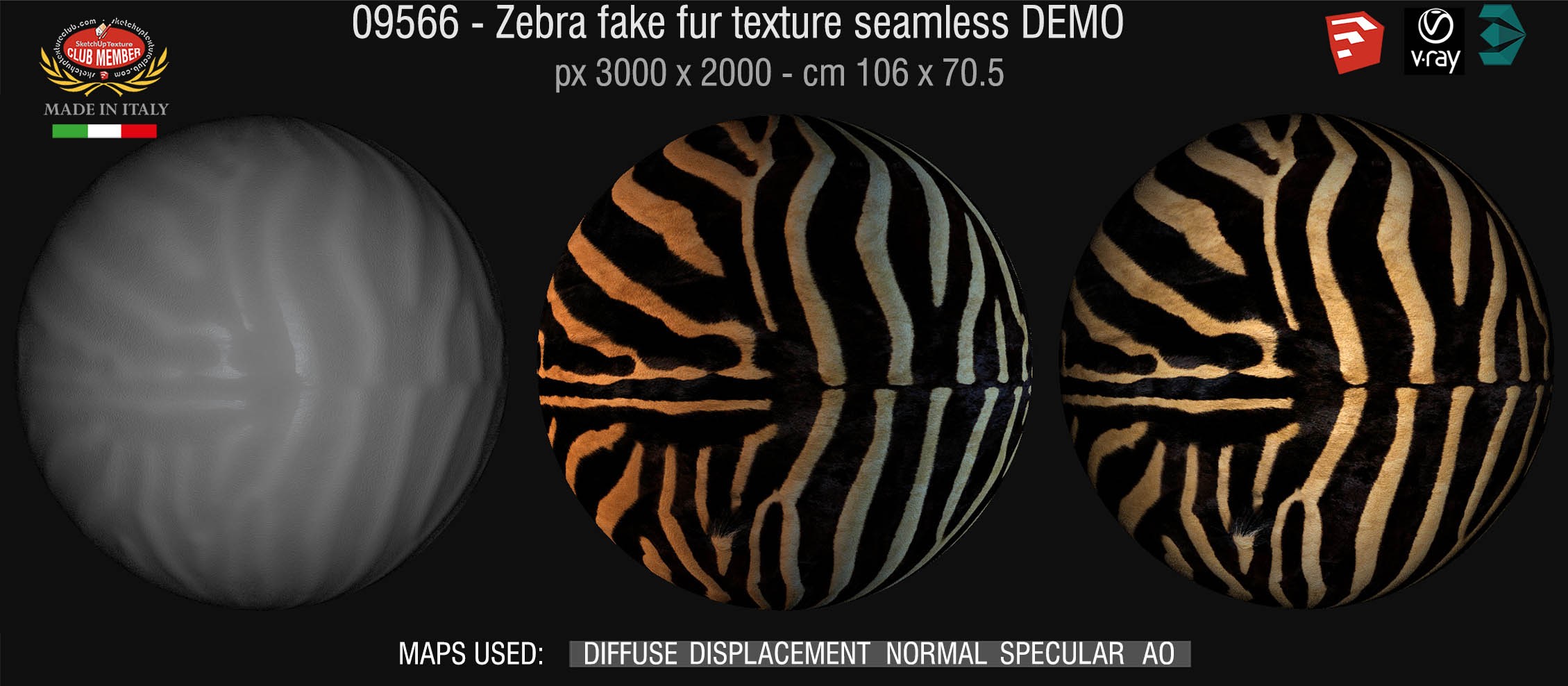09566 HR  Zebra fake fur texture + maps DEMO