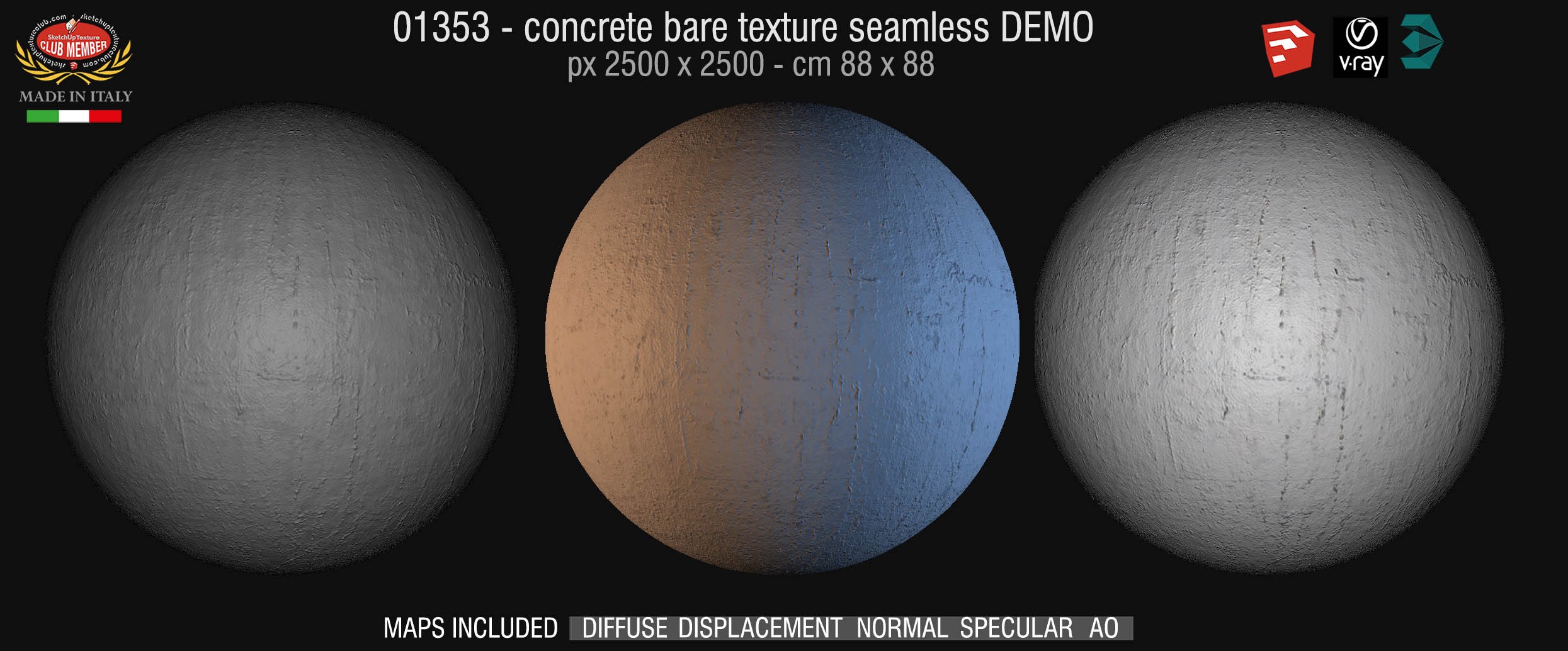 01353 HR Concrete bare clean texture seamless + maps DEMO