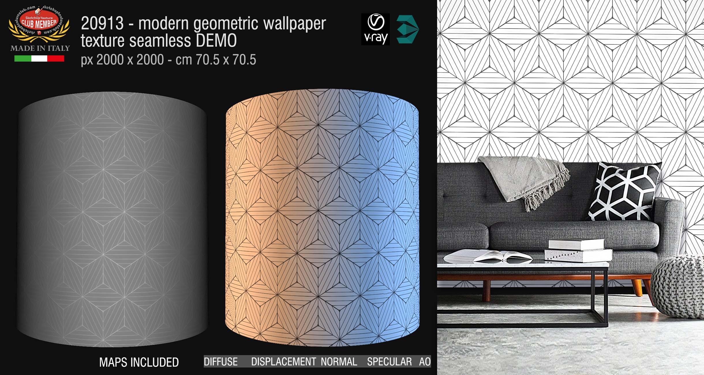 CLICK TO ENLARGE - 20913 Modern geometric wallpaper texture + maps DEMO