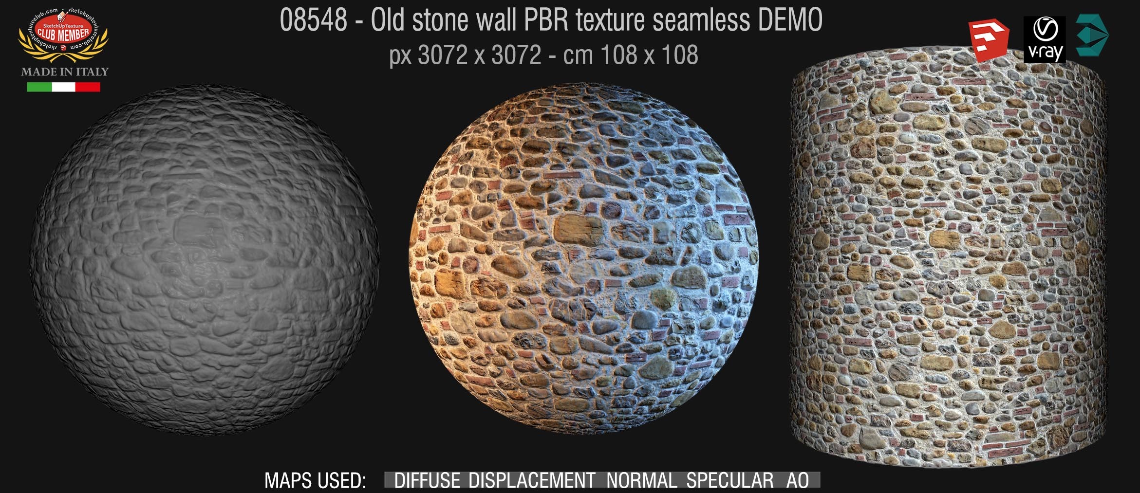 08548 Old stone wall PBR texture seamless DEMO