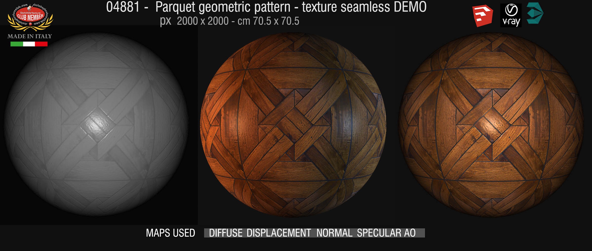 04881 Parquet geometric pattern texture seamless + maps DEMO
