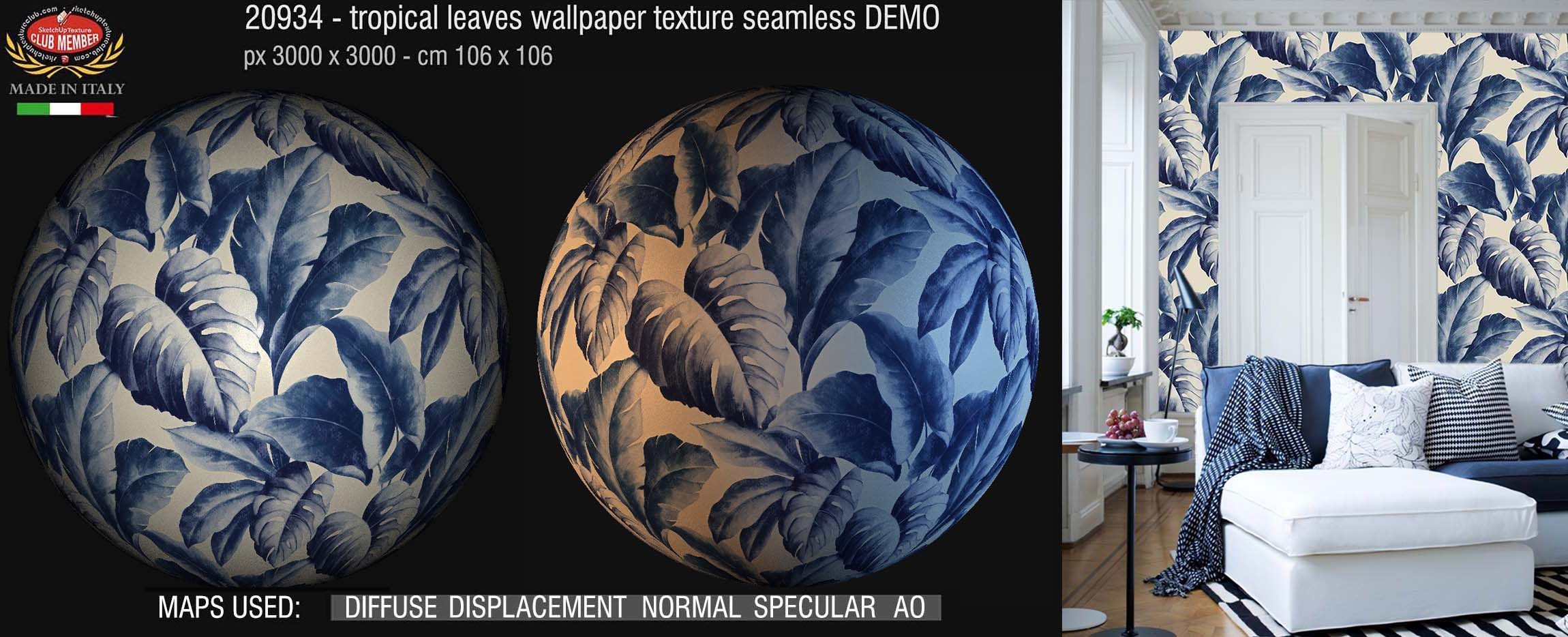 20934 Tropical leaves wallpaper PBR texture seamless DEMO
