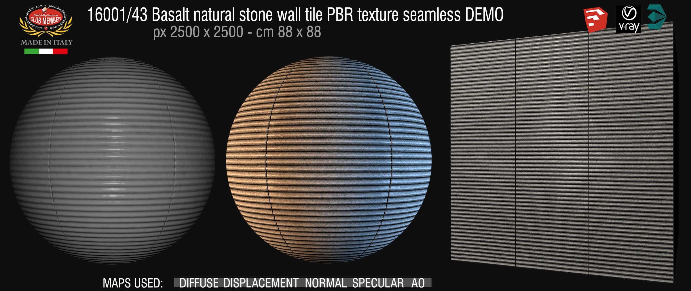 16001_43 Basalt natural stone wall tile PBR texture seamless DEMO
