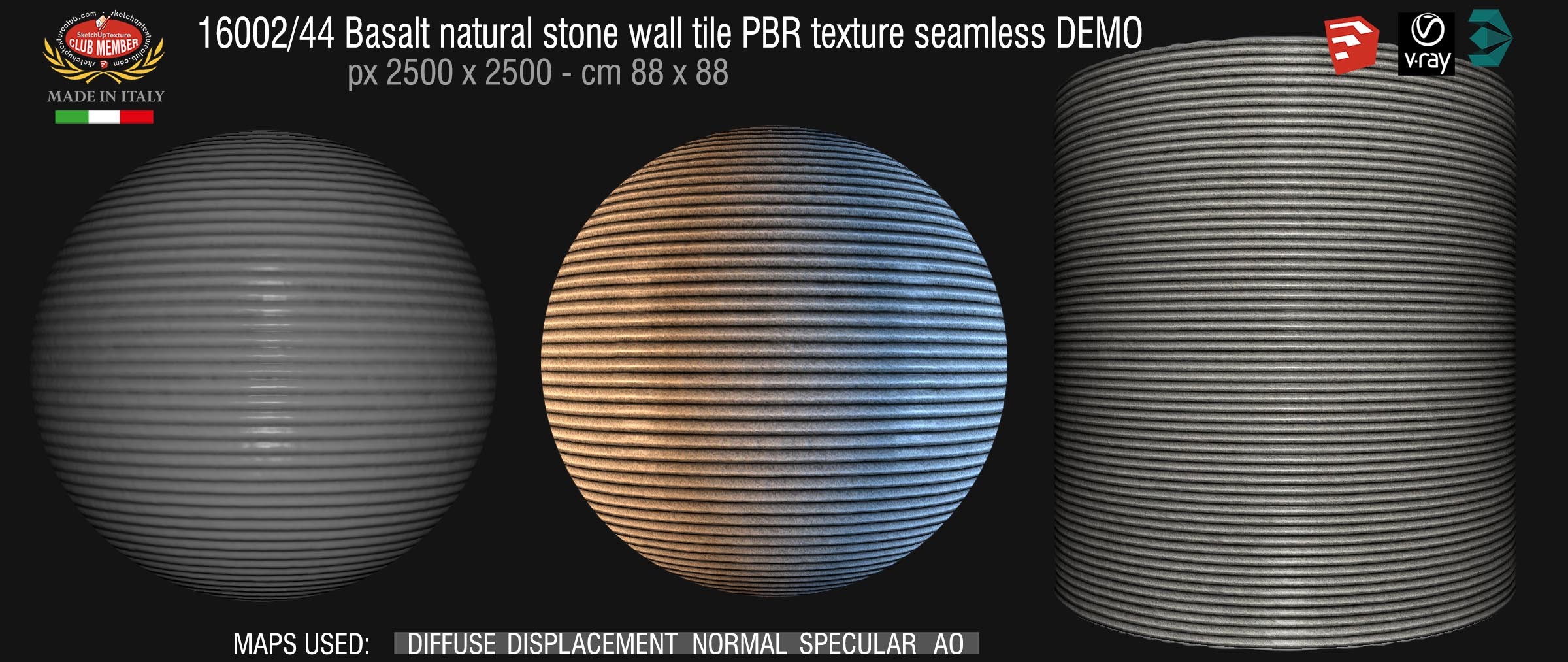 16002_44 Basalt natural stone wall tile PBR texture seamless DEMO