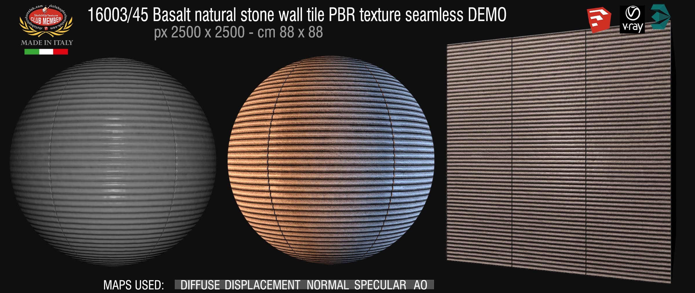 16003_45 Basalt natural stone wall tile PBR texture seamless DEMO