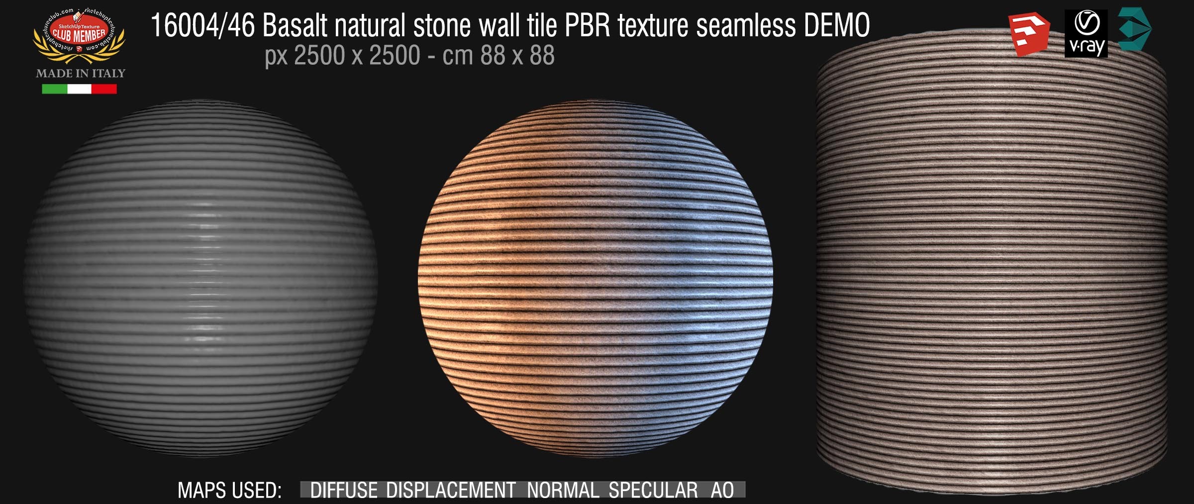 16004_46 Basalt natural stone wall tile PBR texture seamless DEMO