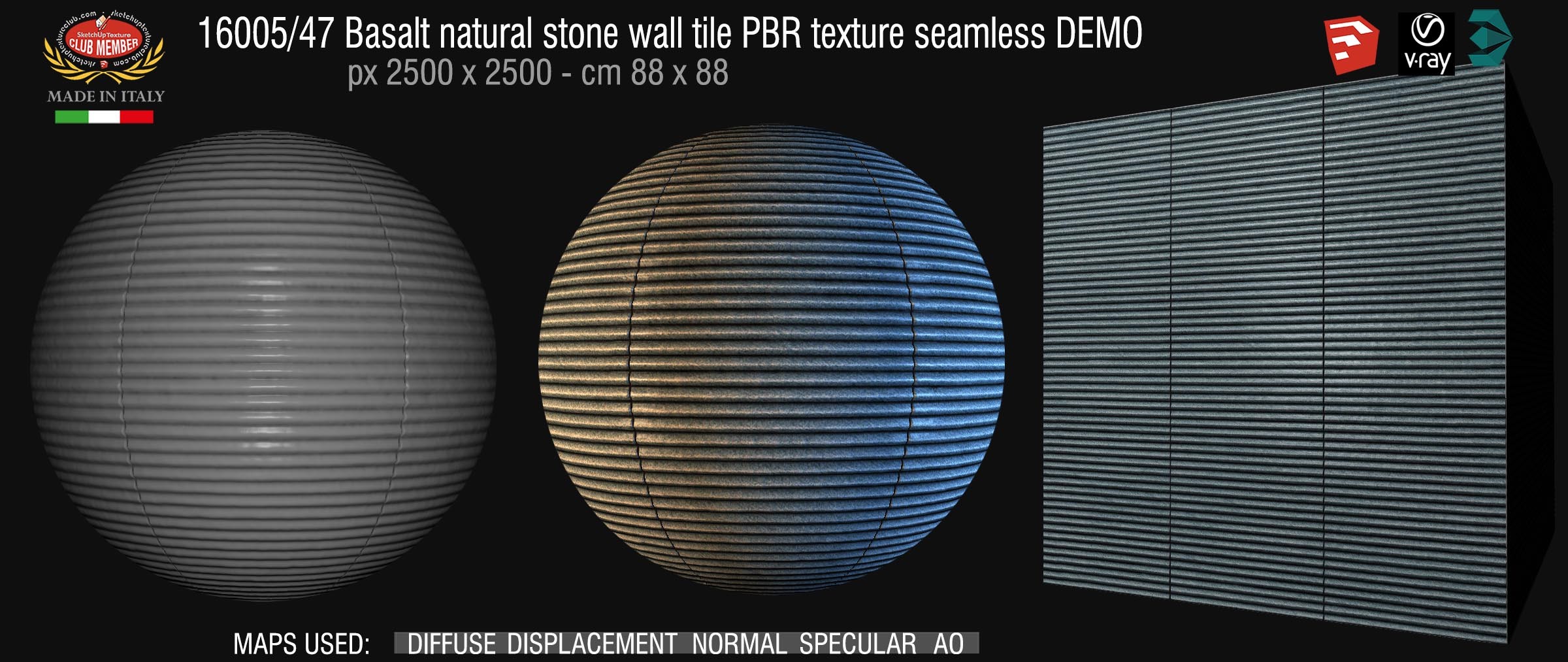 16005_47 Basalt natural stone wall tile PBR texture seamless DEMO