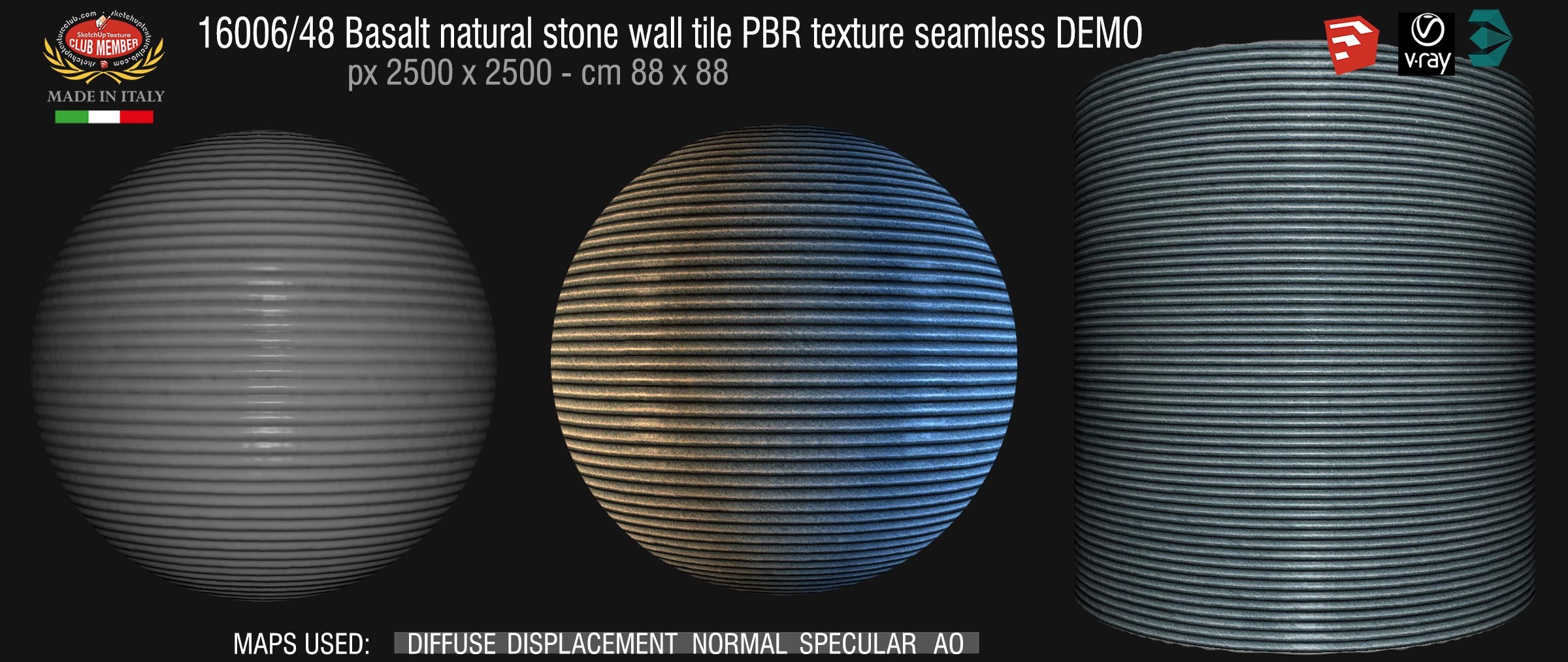 16006_48 Basalt natural stone wall tile PBR texture seamless DEMO