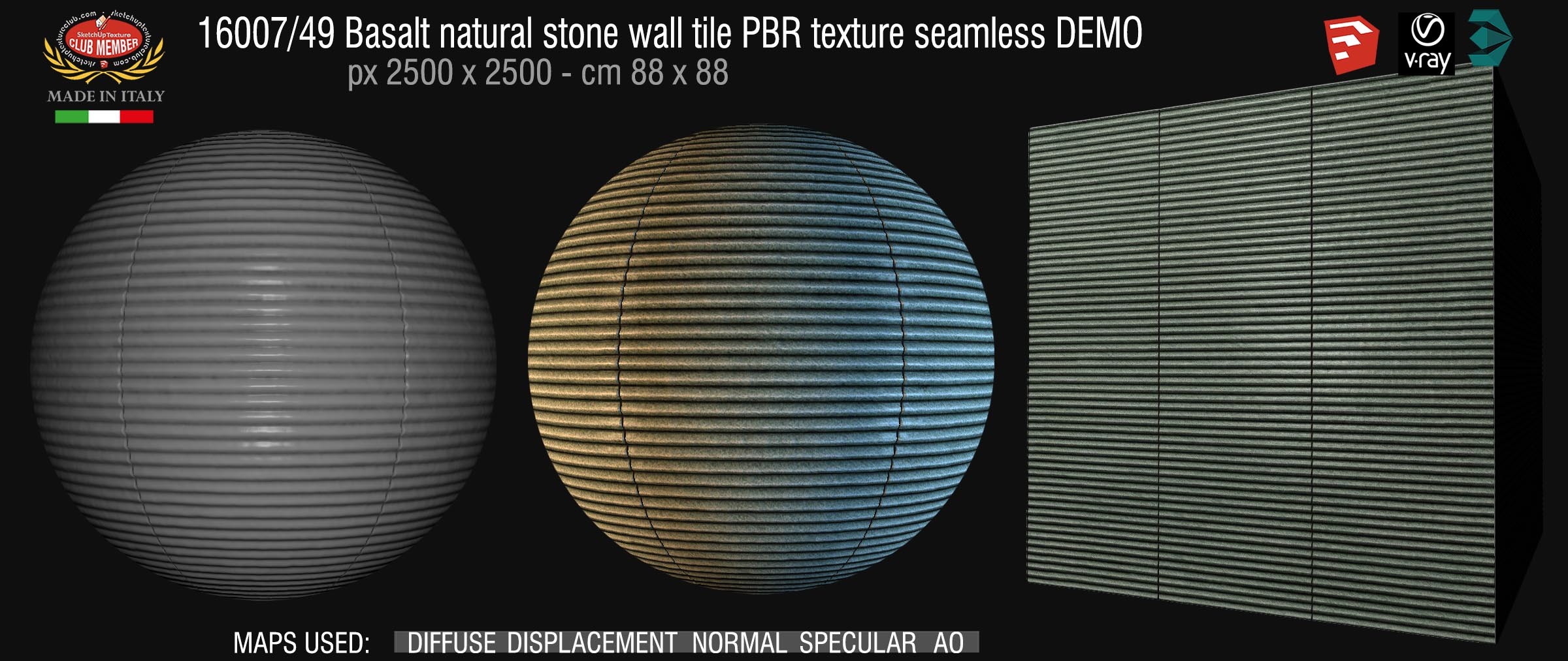 16007_49 Basalt natural stone wall tile PBR texture seamless DEMO