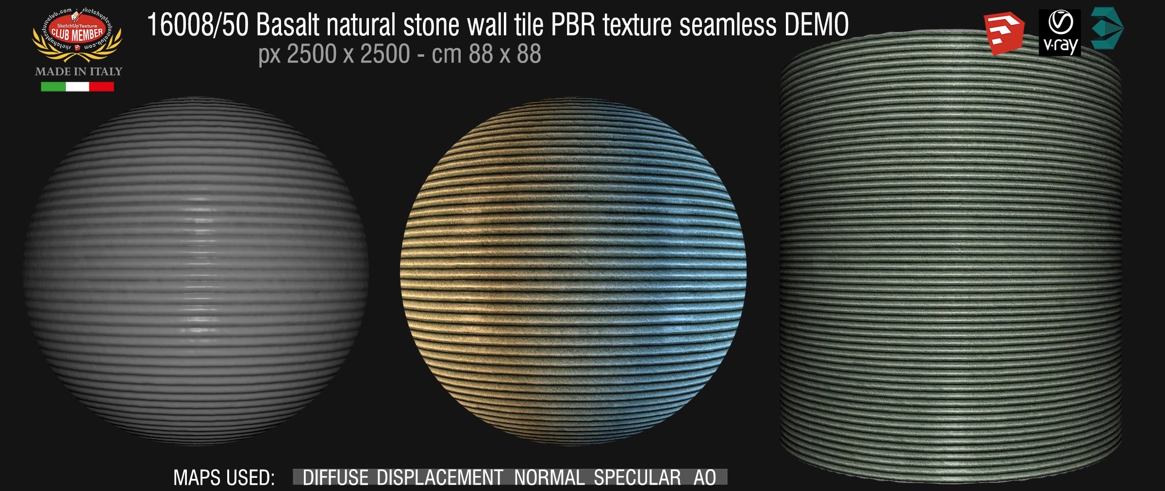 16008_50 Basalt natural stone wall tile PBR texture seamless DEMO