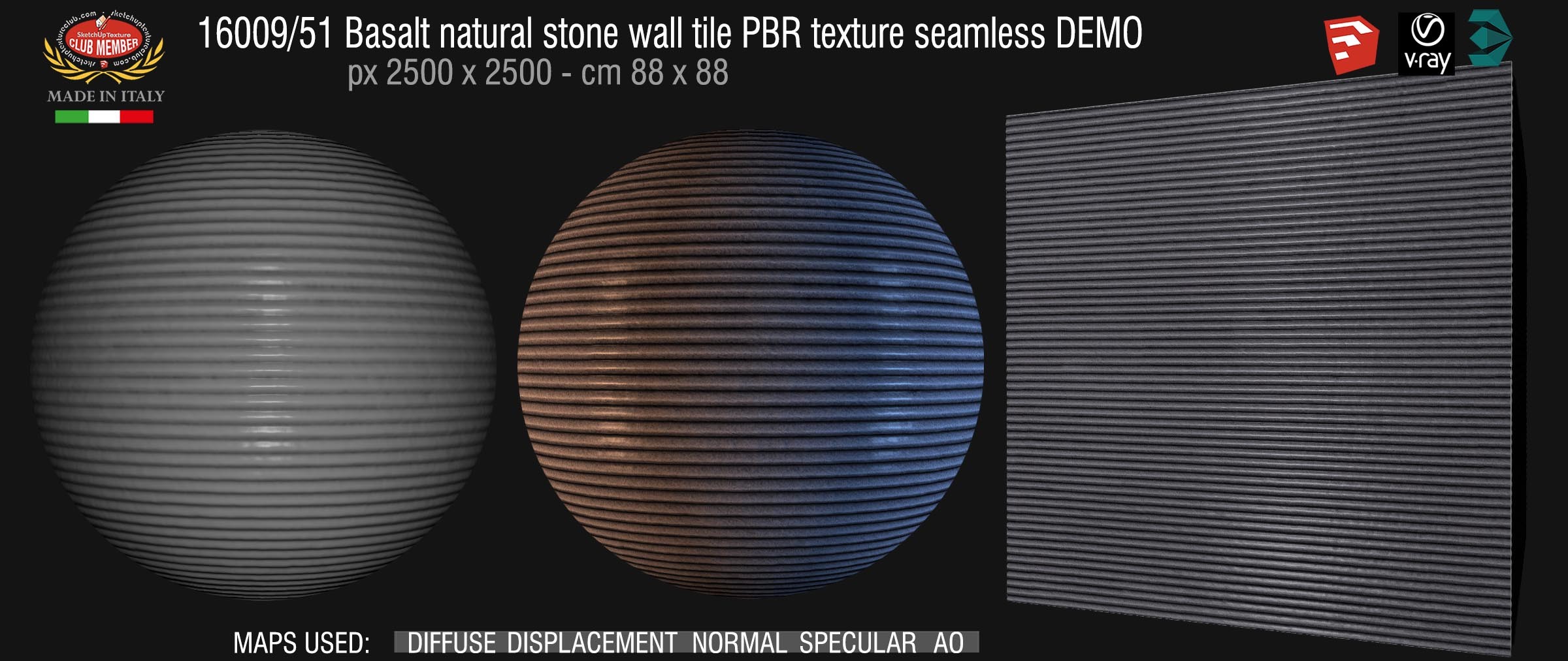 16009_51 Basalt natural stone wall tile PBR texture seamless DEMO