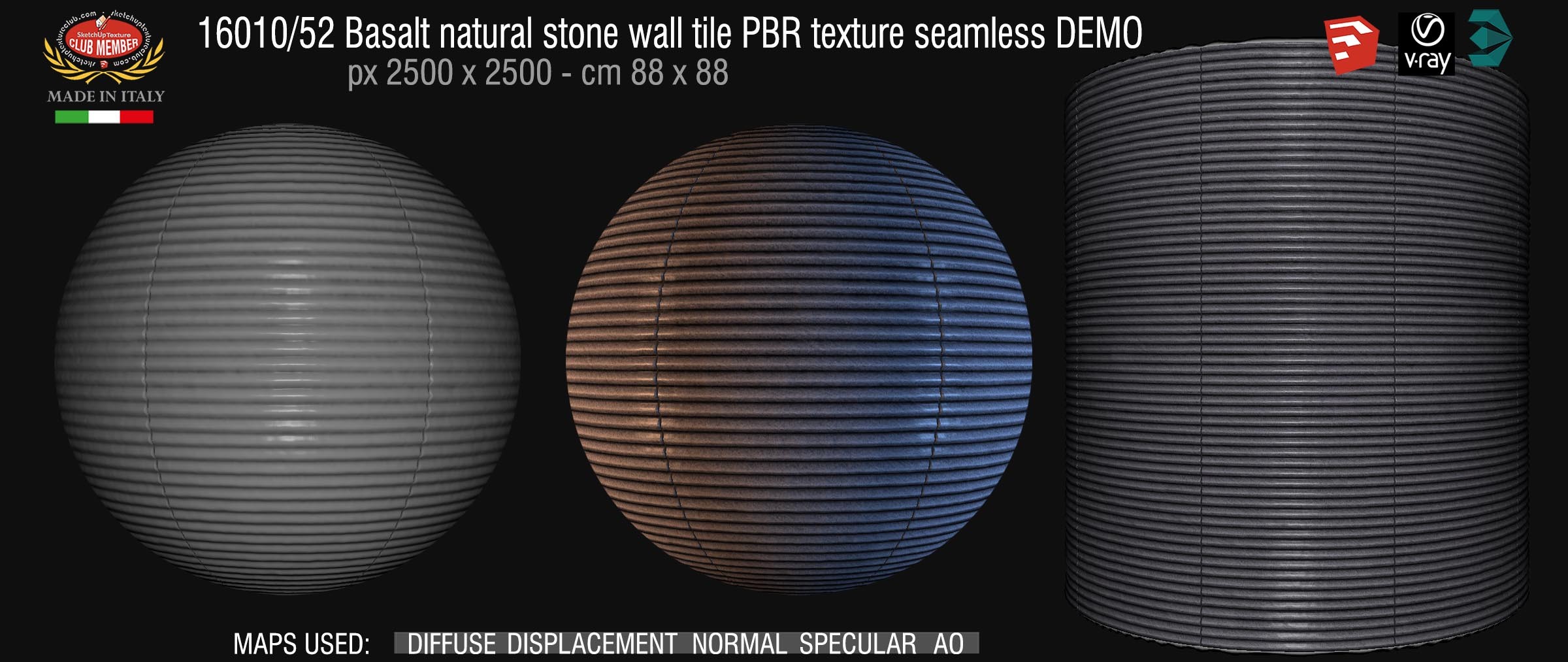 16010_52 Basalt natural stone wall tile PBR texture seamless DEMO
