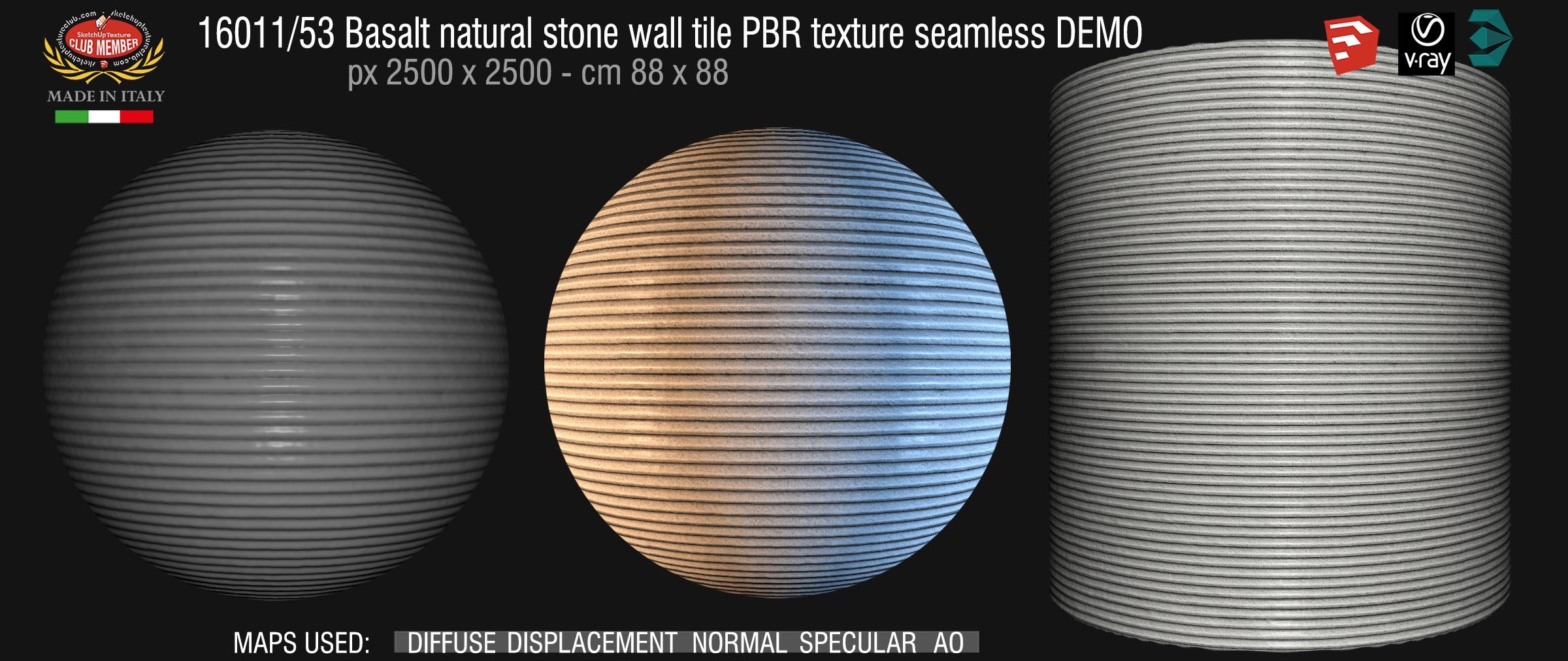 16011_53 Basalt natural stone wall tile PBR texture seamless DEMO