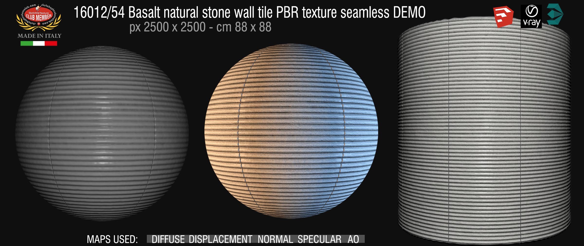16012_54 Basalt natural stone wall tile PBR texture seamless DEMO