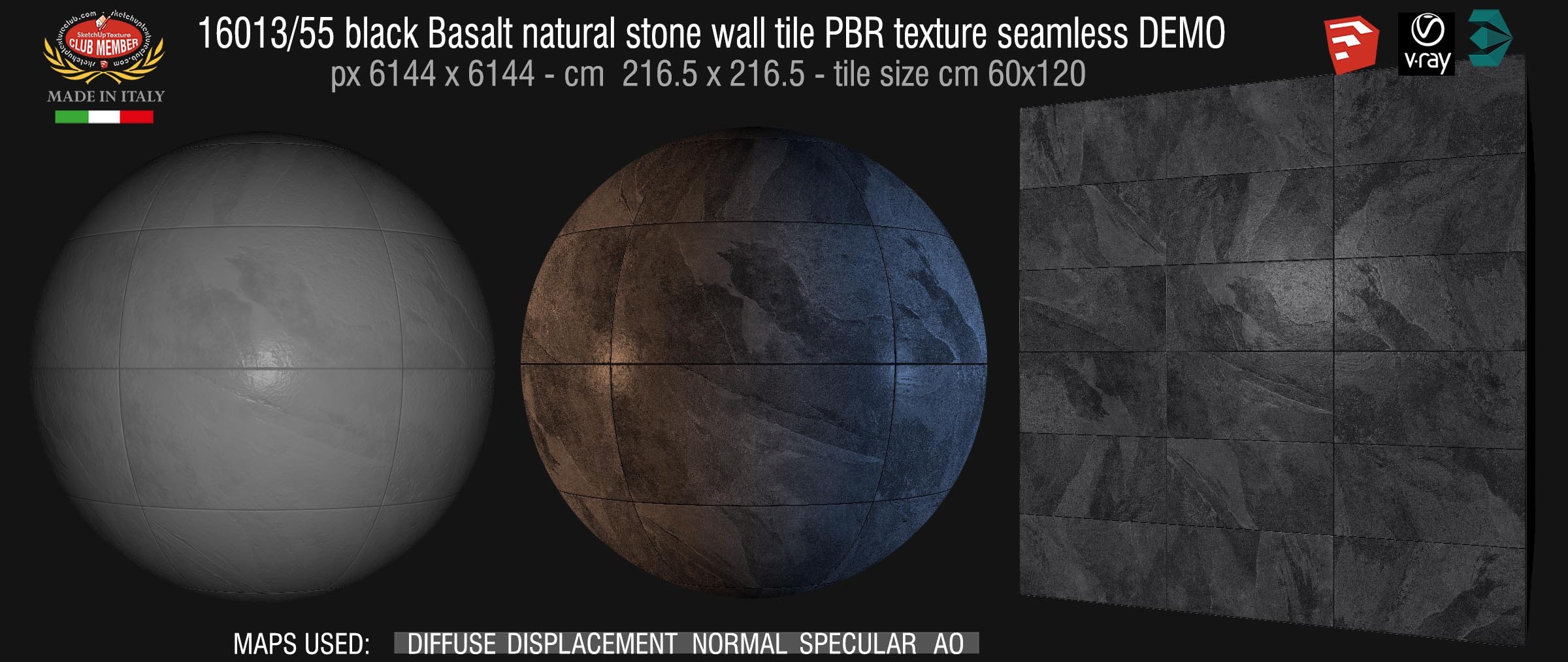 16013_55 black Basalt natural stone wall tile PBR texture seamless DEMO