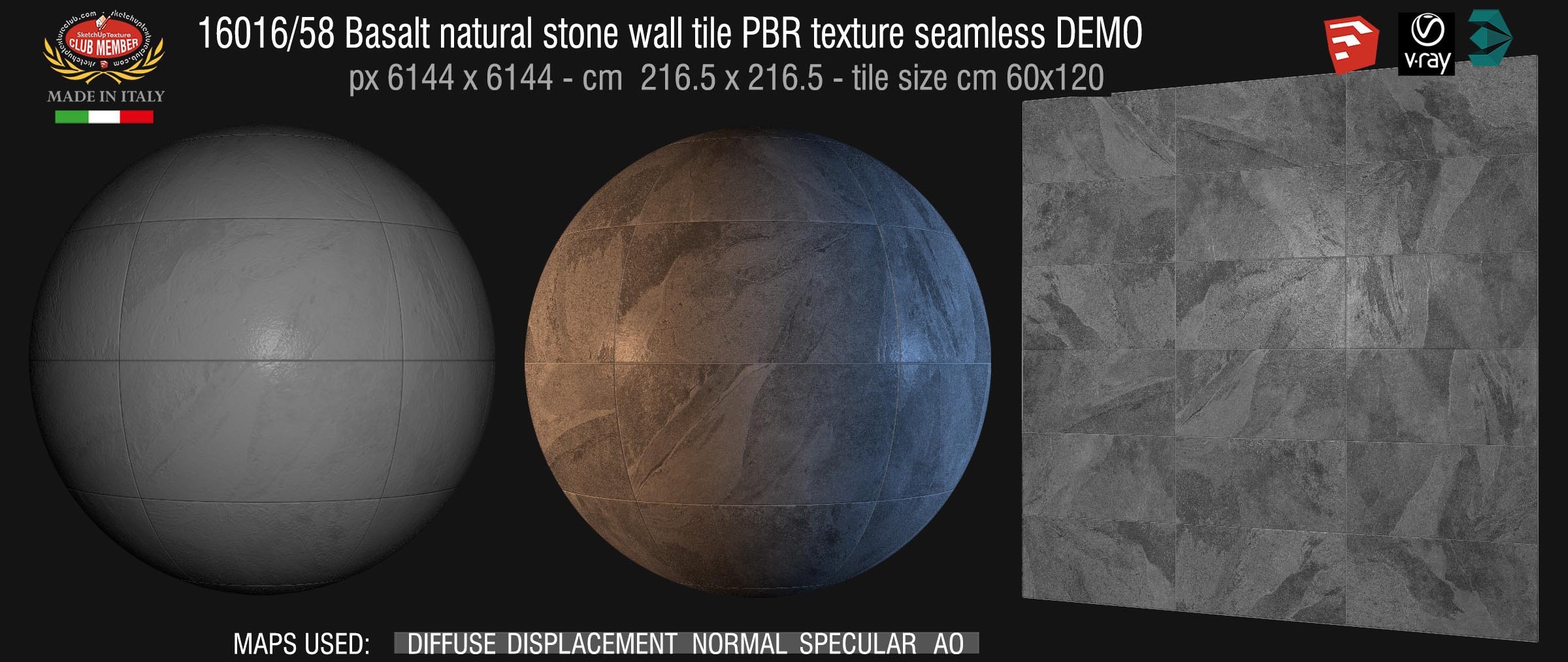 16016_58 Basalt natural stone wall tile PBR texture seamless DEMO
