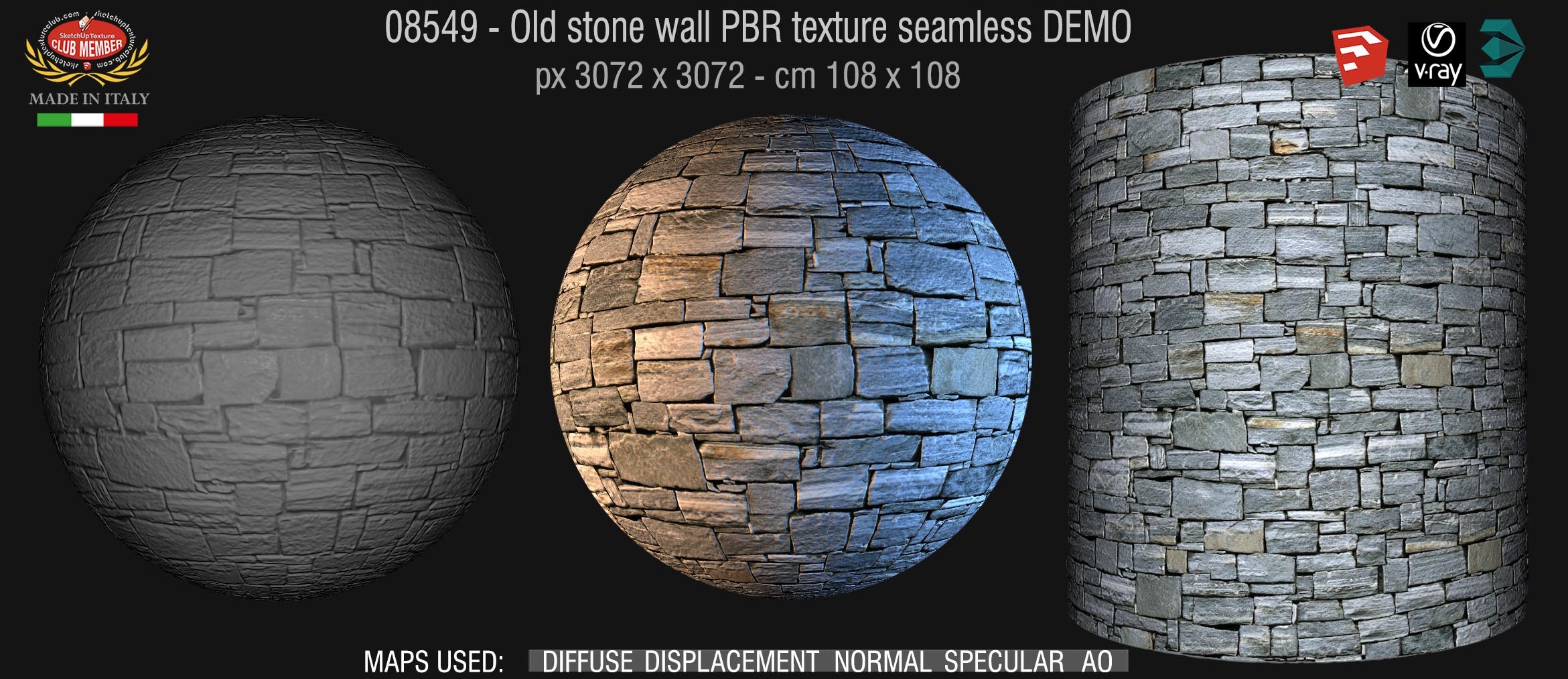 08549 Old stone wall PBR texture seamless DEMO