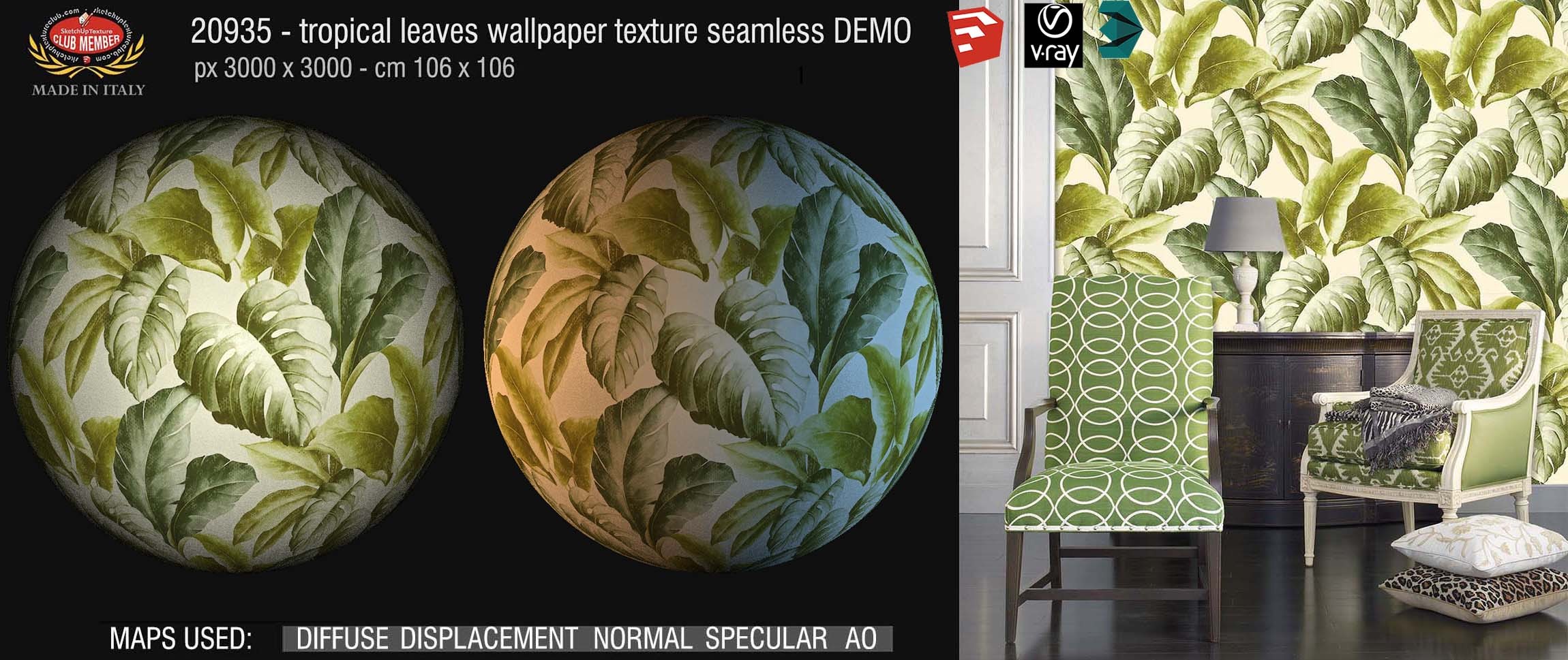 20935 Tropical leaves wallpaper PBR texture seamless DEMO