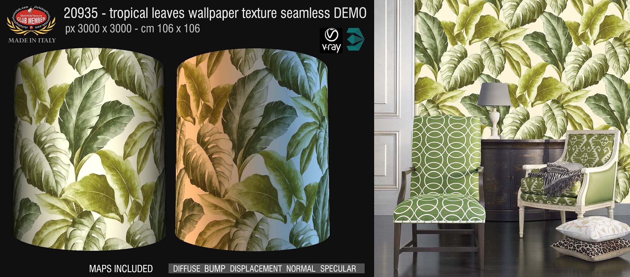 CLICK TO ENLARGE - 20935 Tropical leaves wallpaper texture DEMO