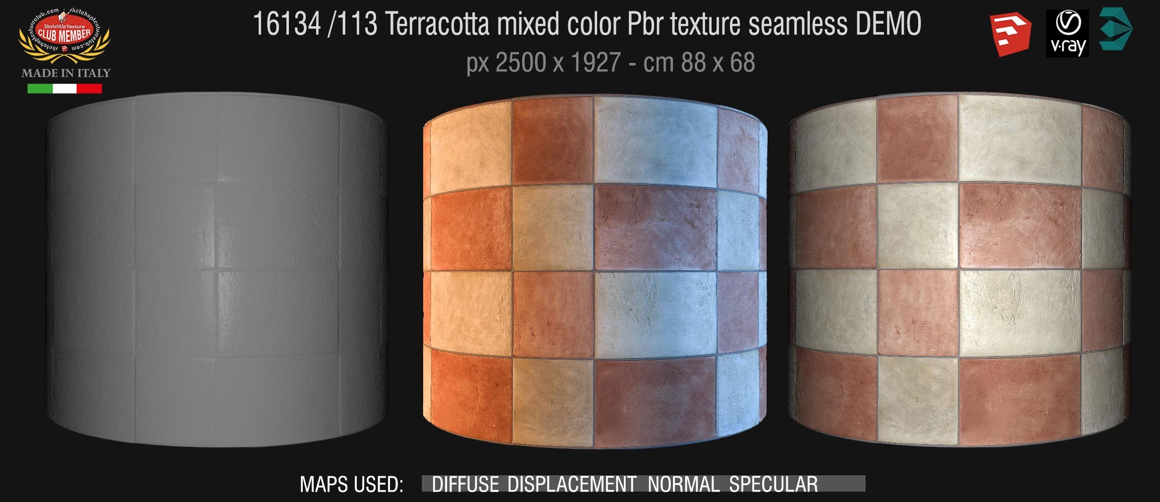 16134_Terracotta mixed color pbr tile texture seamless DEMO