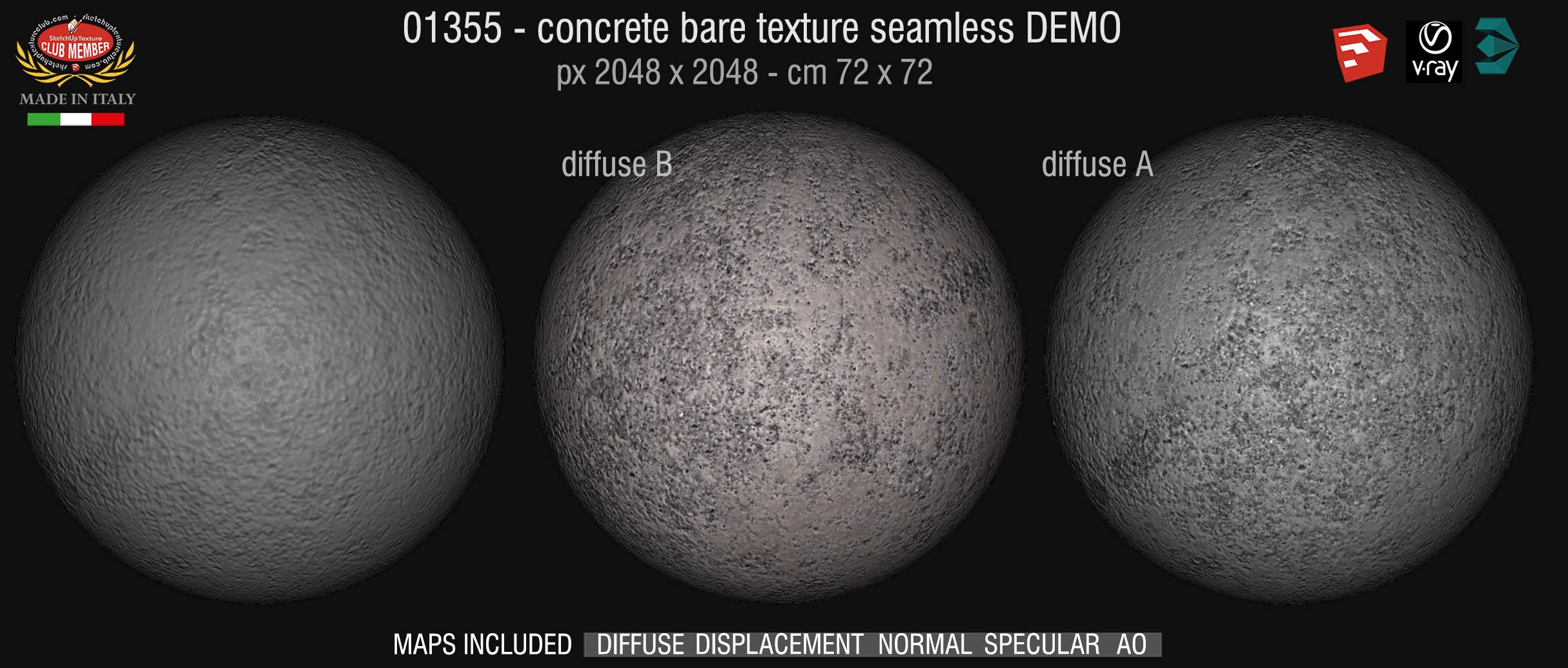 01355 HR Concrete bare clean texture seamless + maps DEMO