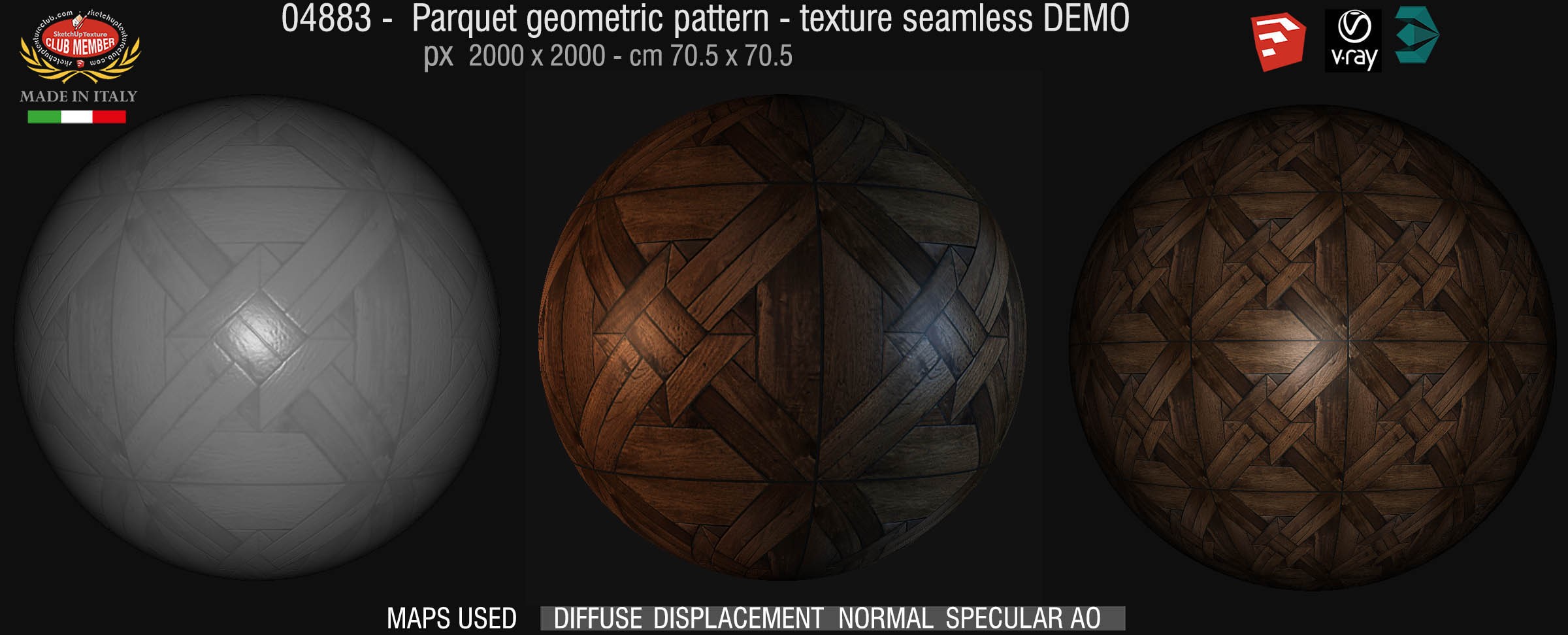 04883 Parquet geometric pattern texture seamless + maps DEMO