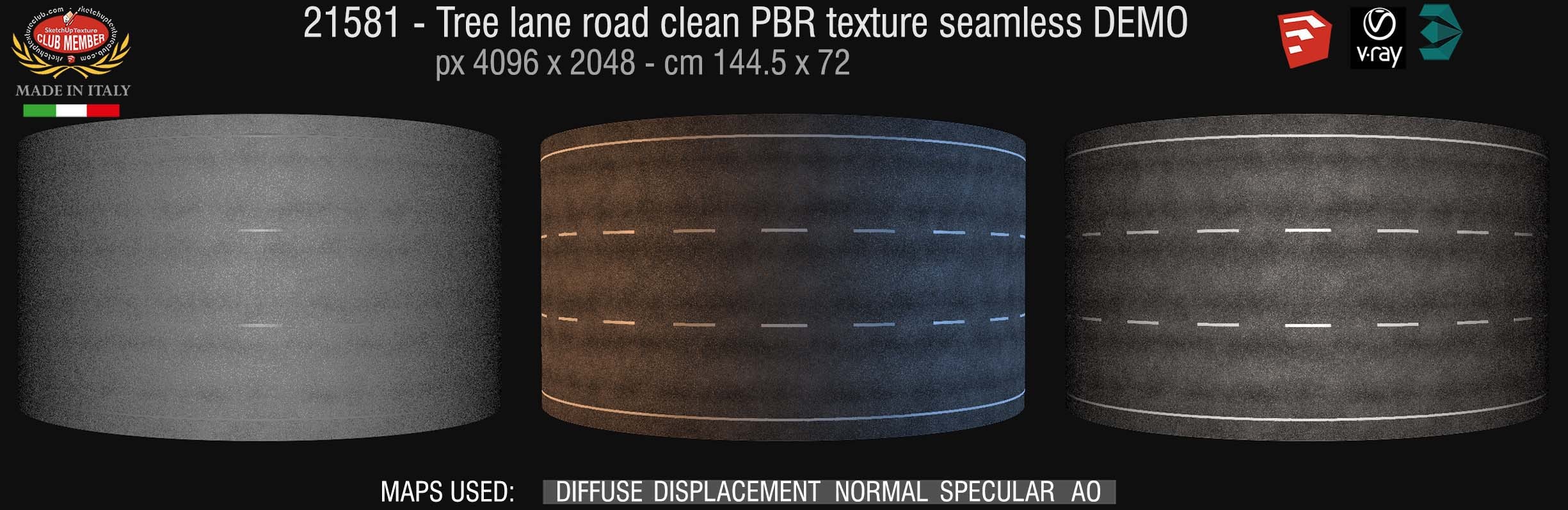 21581 Tree lane road clean PBR texture seamless DEMO