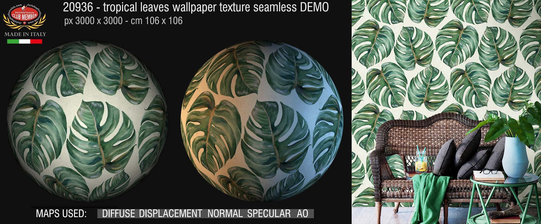 20936 Tropical leaves wallpaper PBR texture seamless DEMO