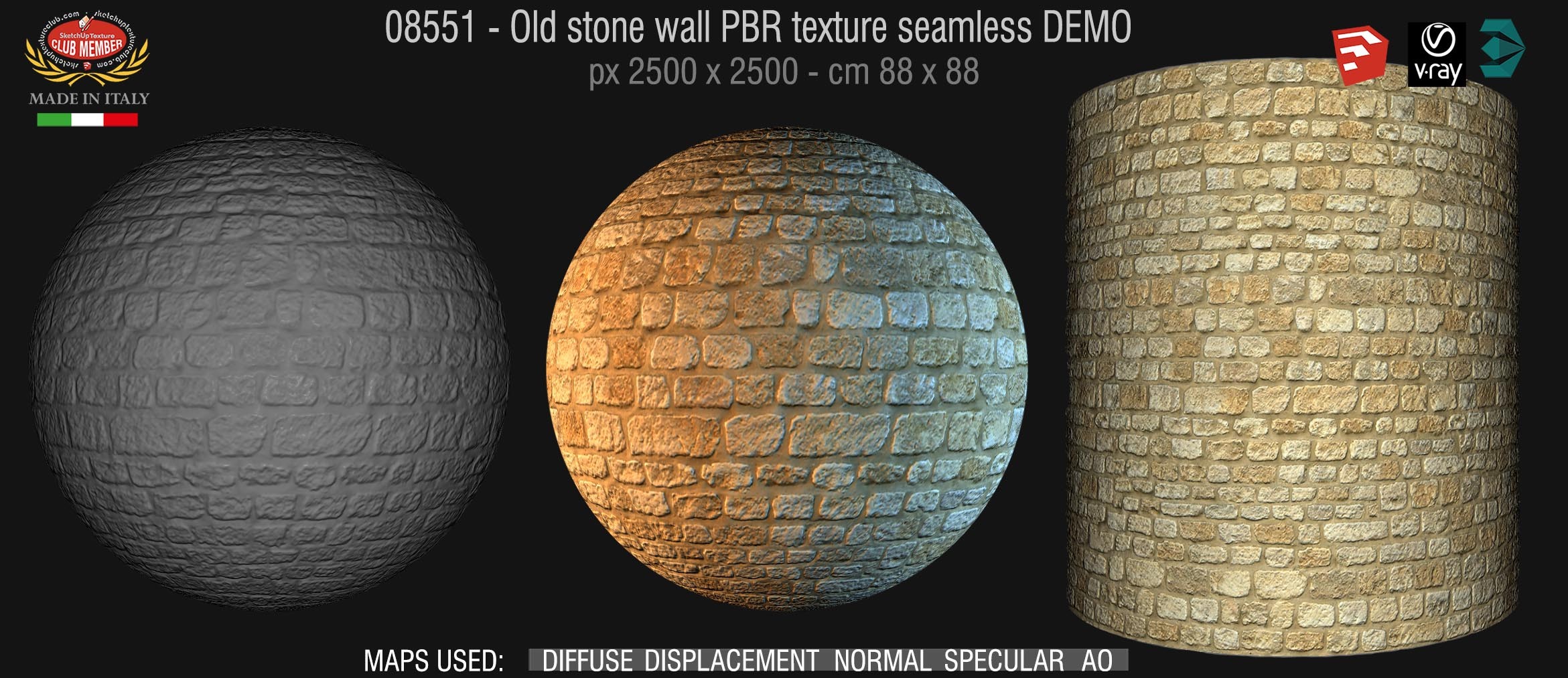 08551 Old stone wall PBR texture seamless DEMO