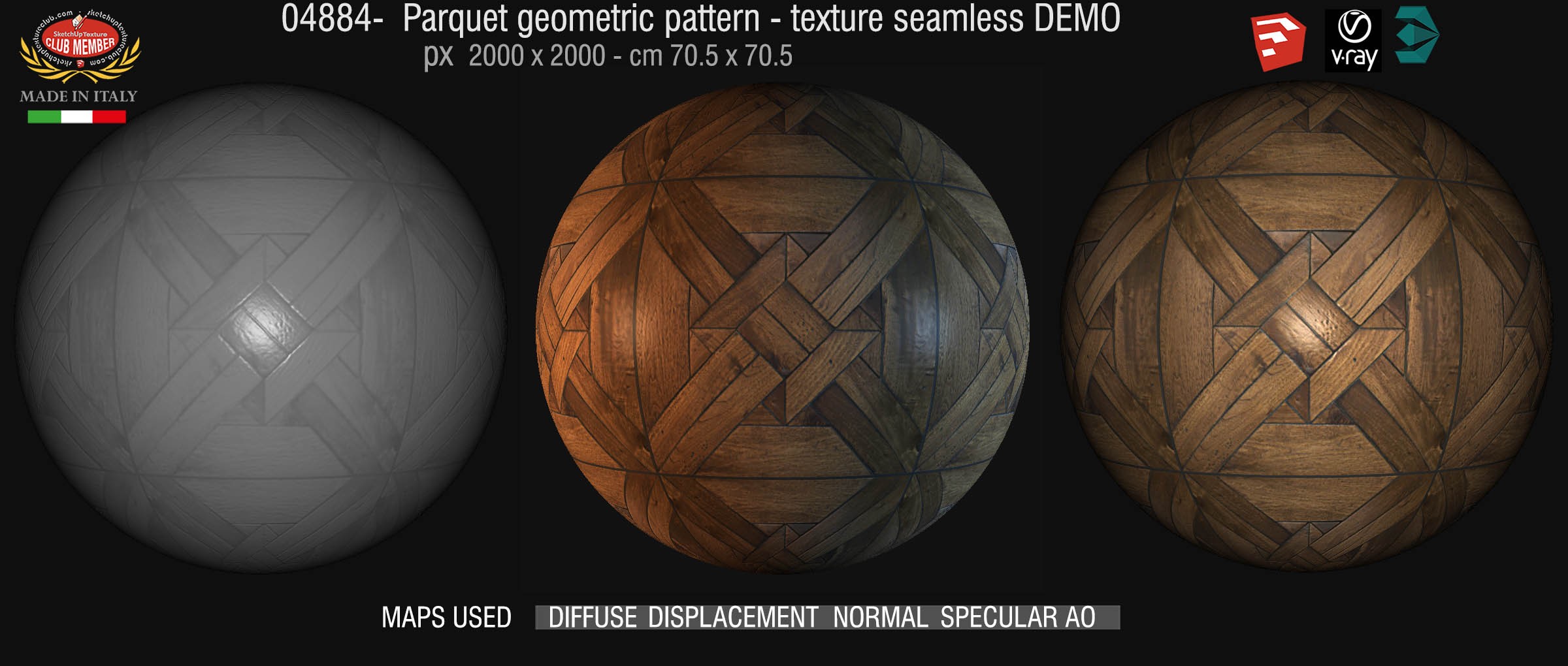 04884 Parquet geometric pattern texture seamless + maps DEMO