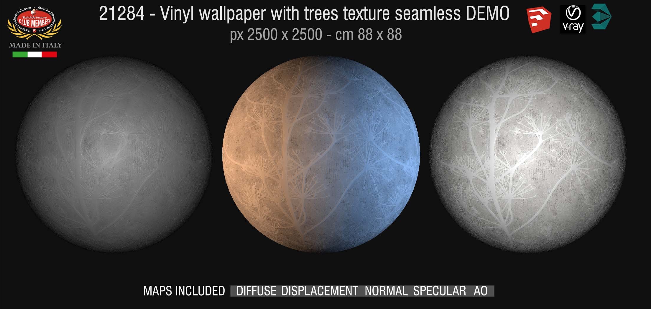 21284 Vinyl wallpaper with trees PBR texture DEMO