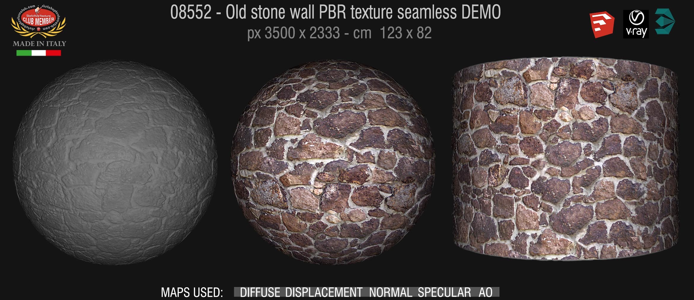 08552 Old stone wall PBR texture seamless DEMO