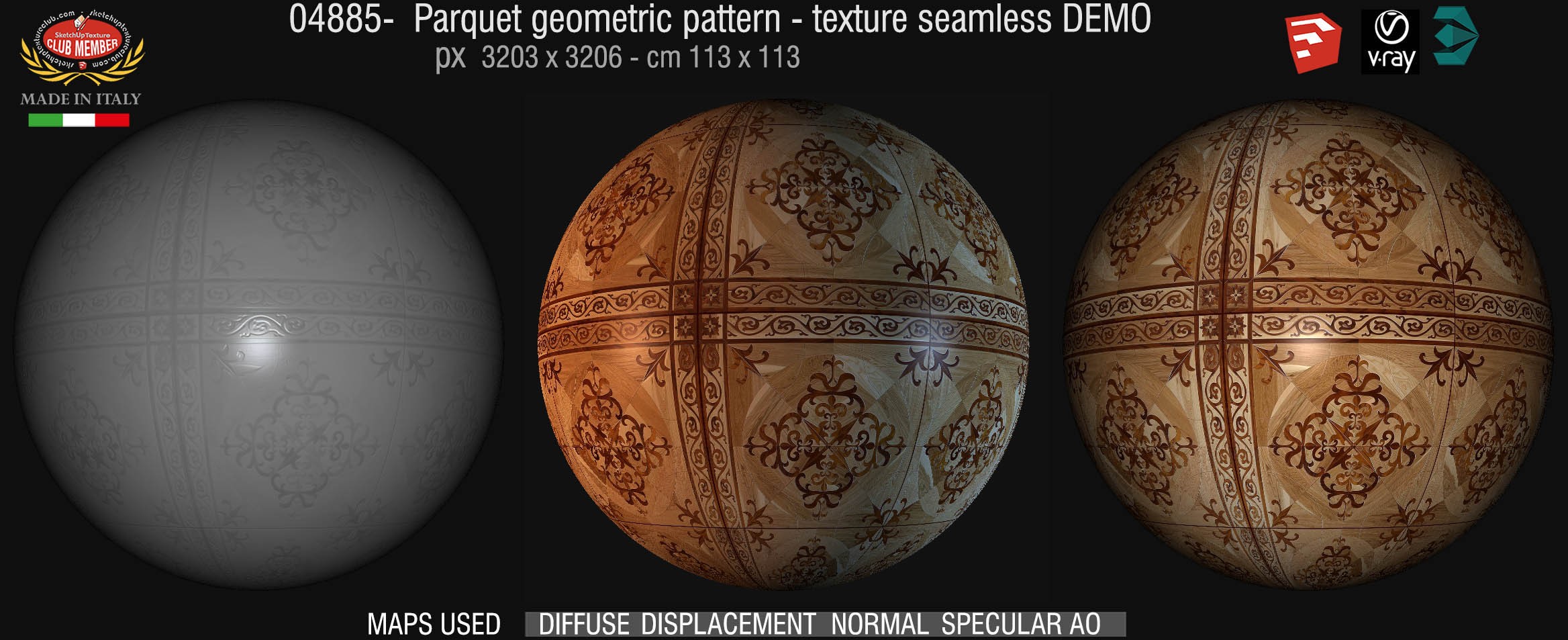 04885 Parquet geometric pattern texture seamless + maps DEMO